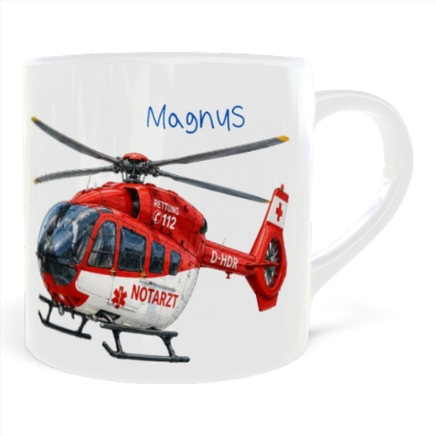 personalisierte Kinder-Kunststofftasse mit Rettungshubschrauber 180ml
