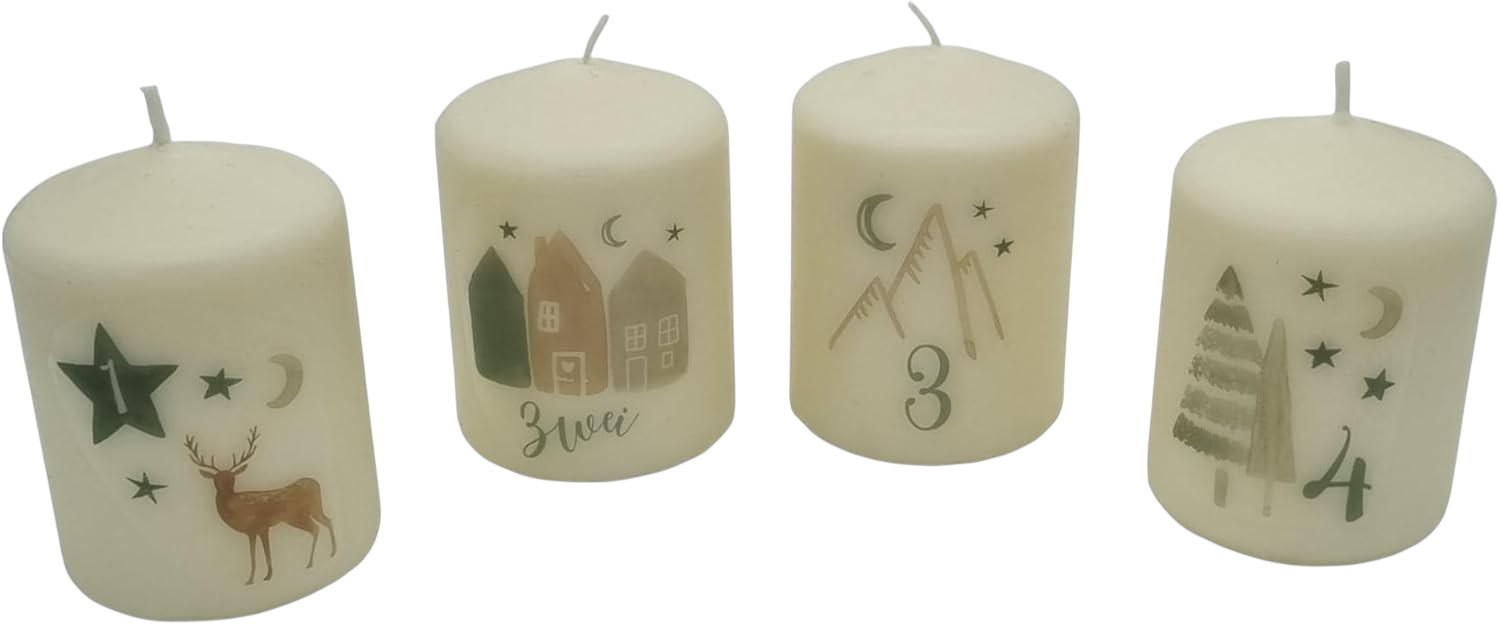 Adventskerzen im 4er Set 8cm Zahlen Kerzen für Ihren Adventskranz