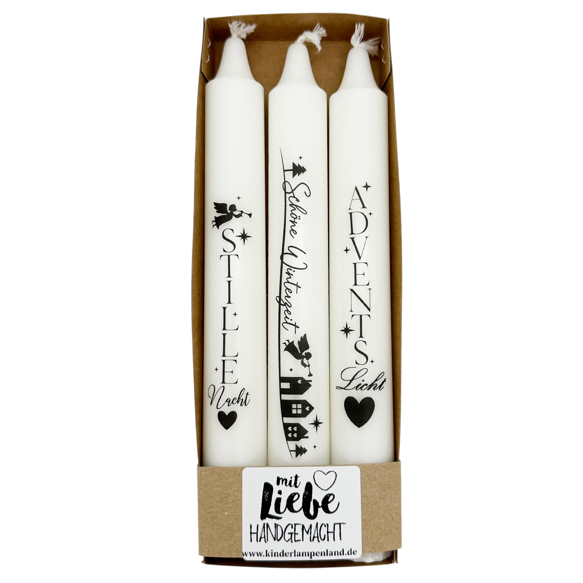 Stabkerzen Engel mit Weihnachtsspruch für die Adventszeit und Weihnachten 3er-Set