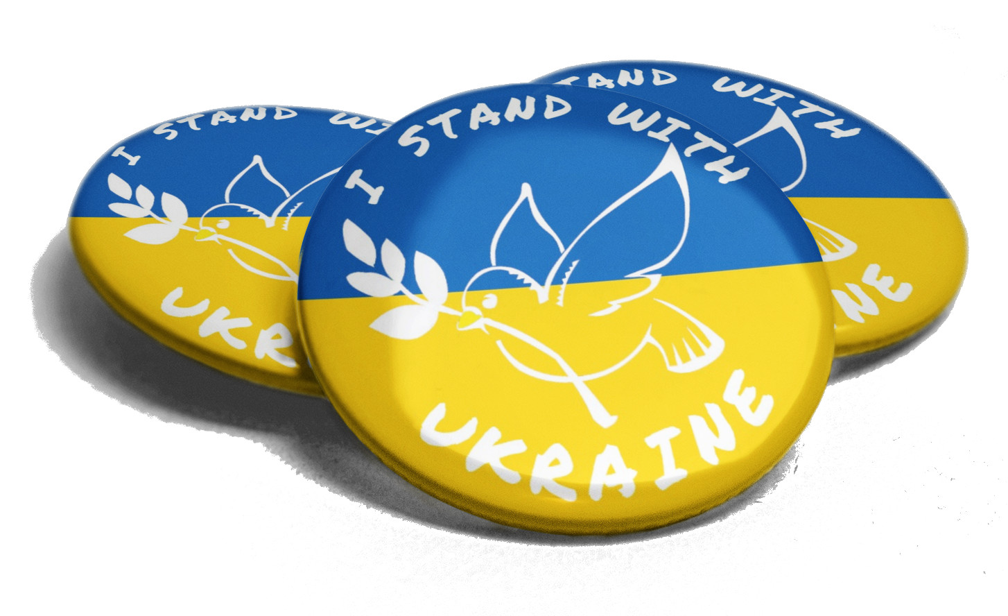 Set Buttons Ukraine mit Friedenstaube 59mm Anstecker Friedensdemo 3xTaube
