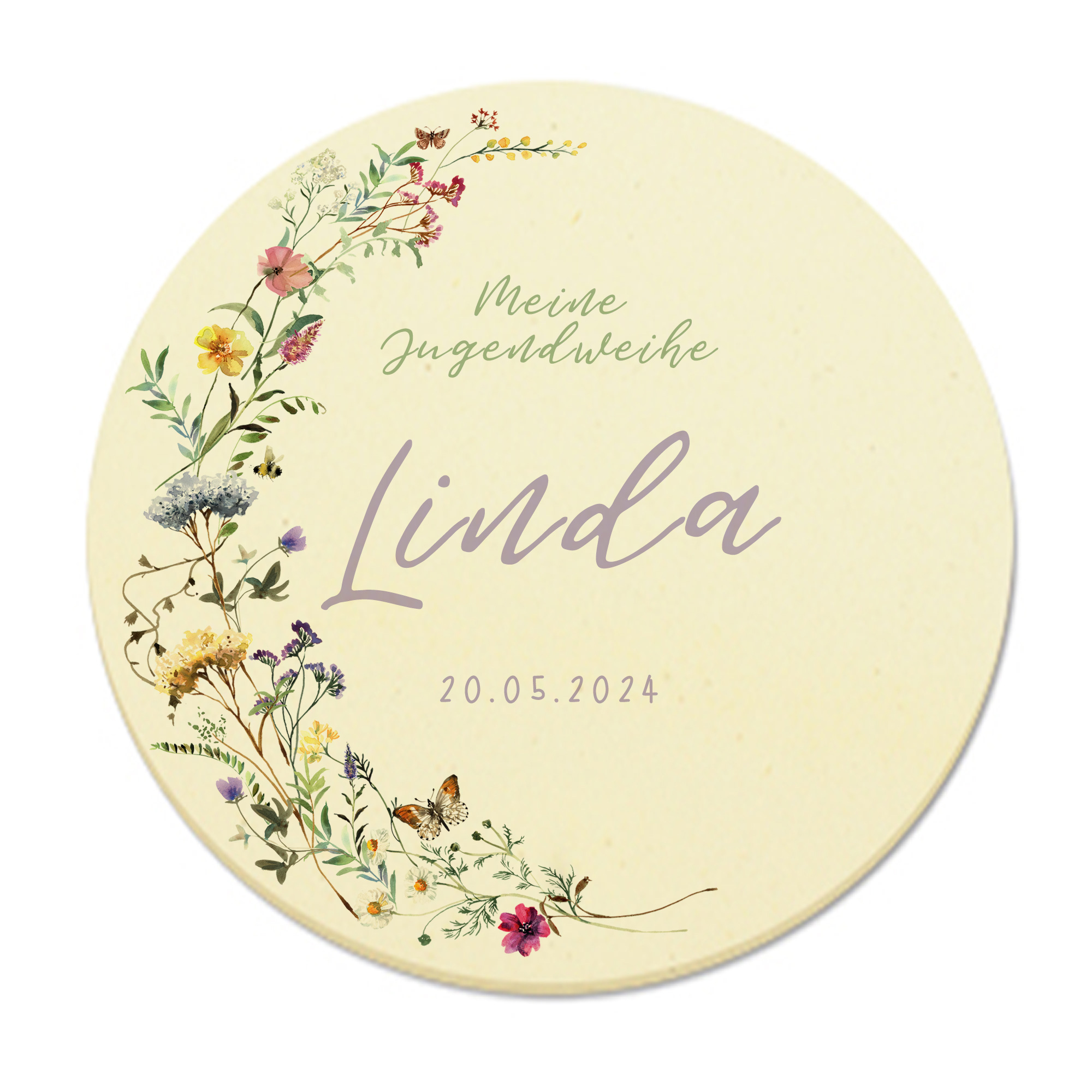 Türschild Meine Jugendweihe Blumen-Motiv mit Wunschname