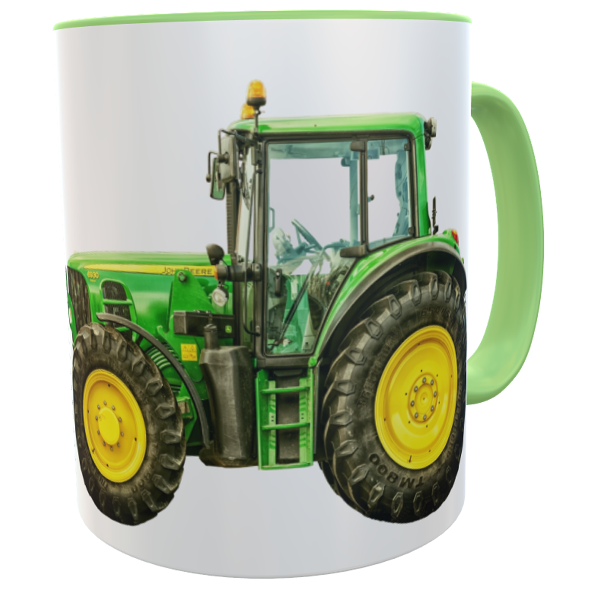 Traktortasse mit Wunschname - personalisierte Treckertasse grün