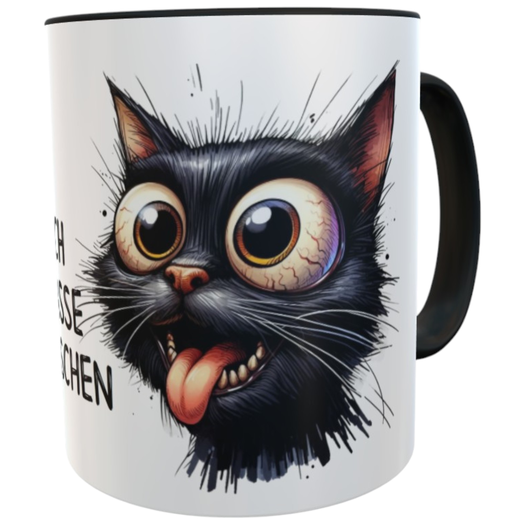 Tasse Ich hasse Menschen – Kater mit Glubschaugen und rausgestreckter Zunge