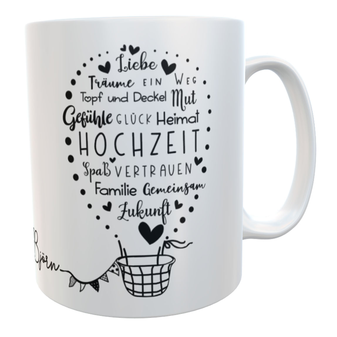 Personalisierte Hochzeitstasse - Hochzeitsballon-Motiv Liebevolles Geschenk für Brautpaare