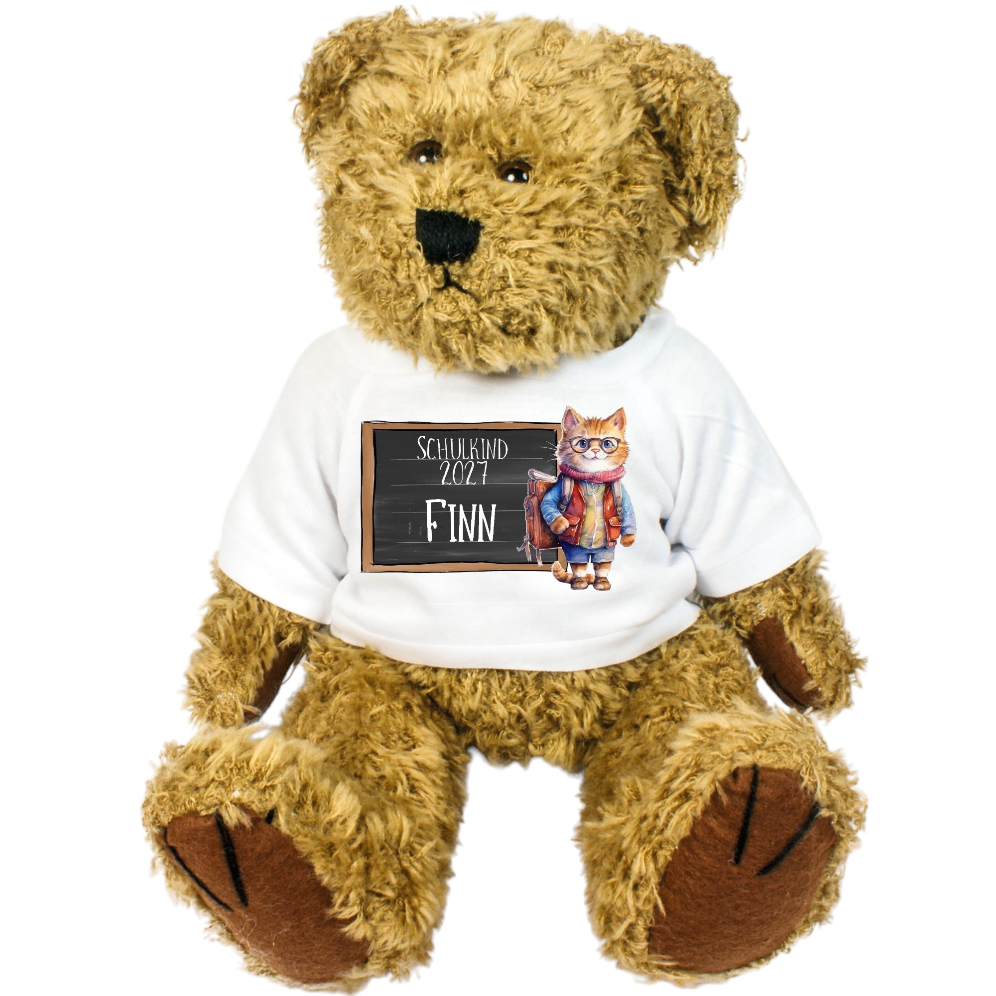 Personalisierter Plüschbär mit Schulkind T-Shirt – Einschulungsgeschenk