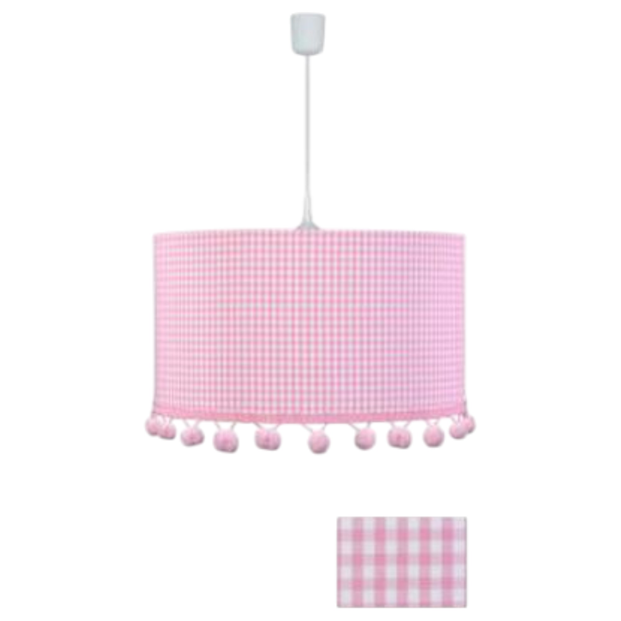Waldi Pendelleuchte Vichy Karo rosa mit Pompomborte