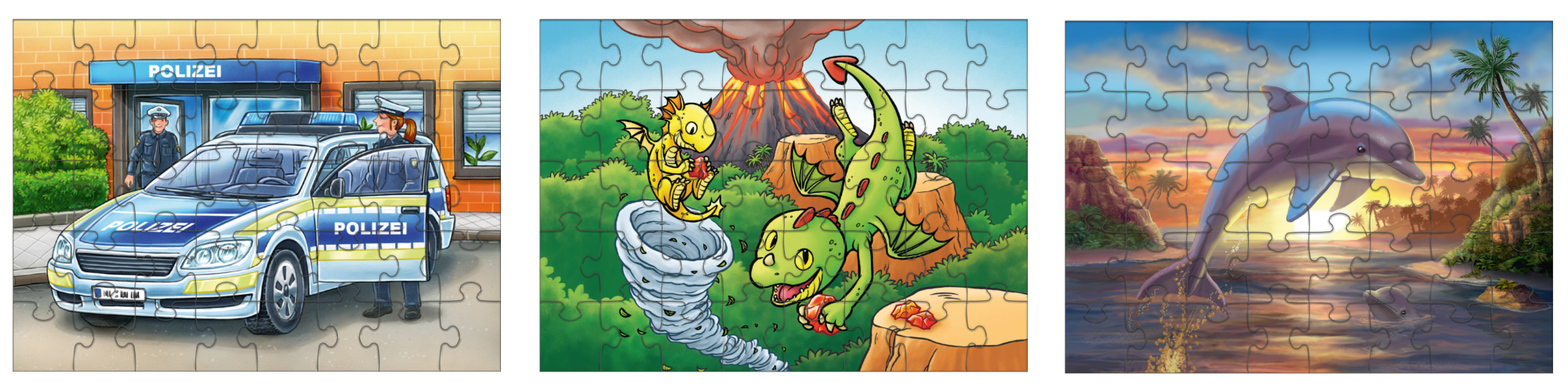 Haba Mini Puzzle 3-Set Polizei, Drache und Delfin