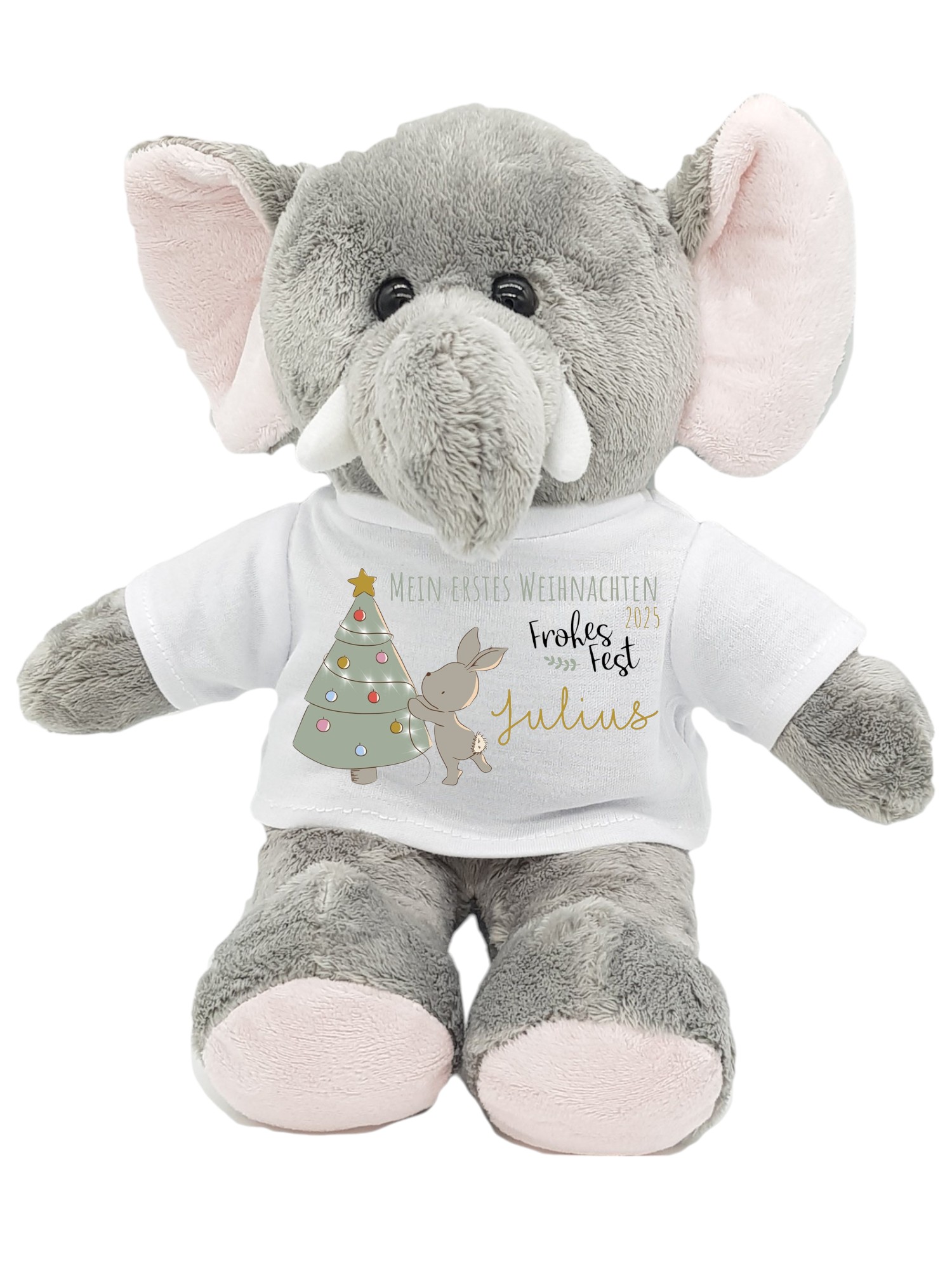 personalisierter Elefant Kuscheltier Mein erstes Weihnachten Hase/Weihnachtsbaum
