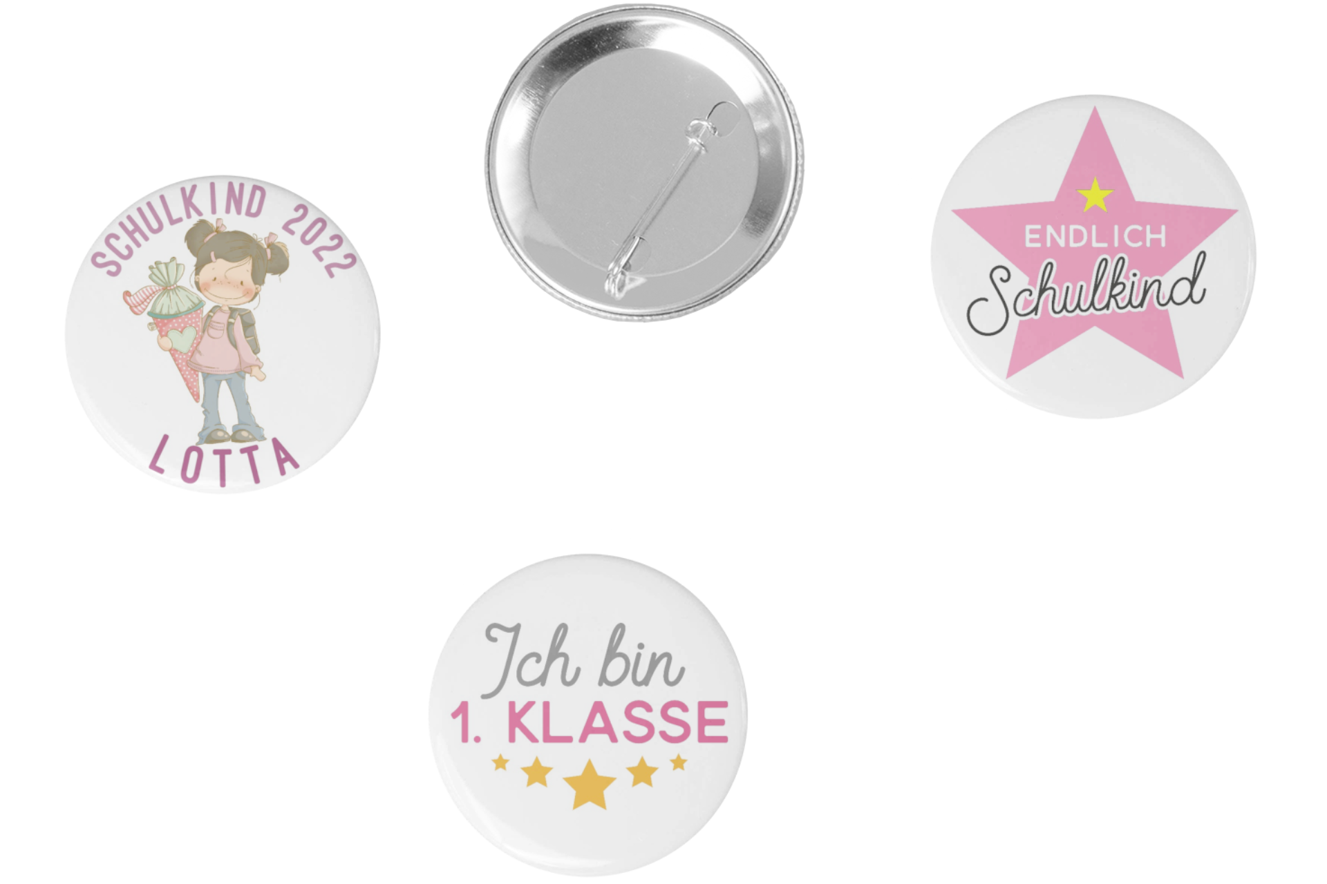 3er Set Schulkind 2022 Buttons Mädchen 59mm Ansteck-Pin