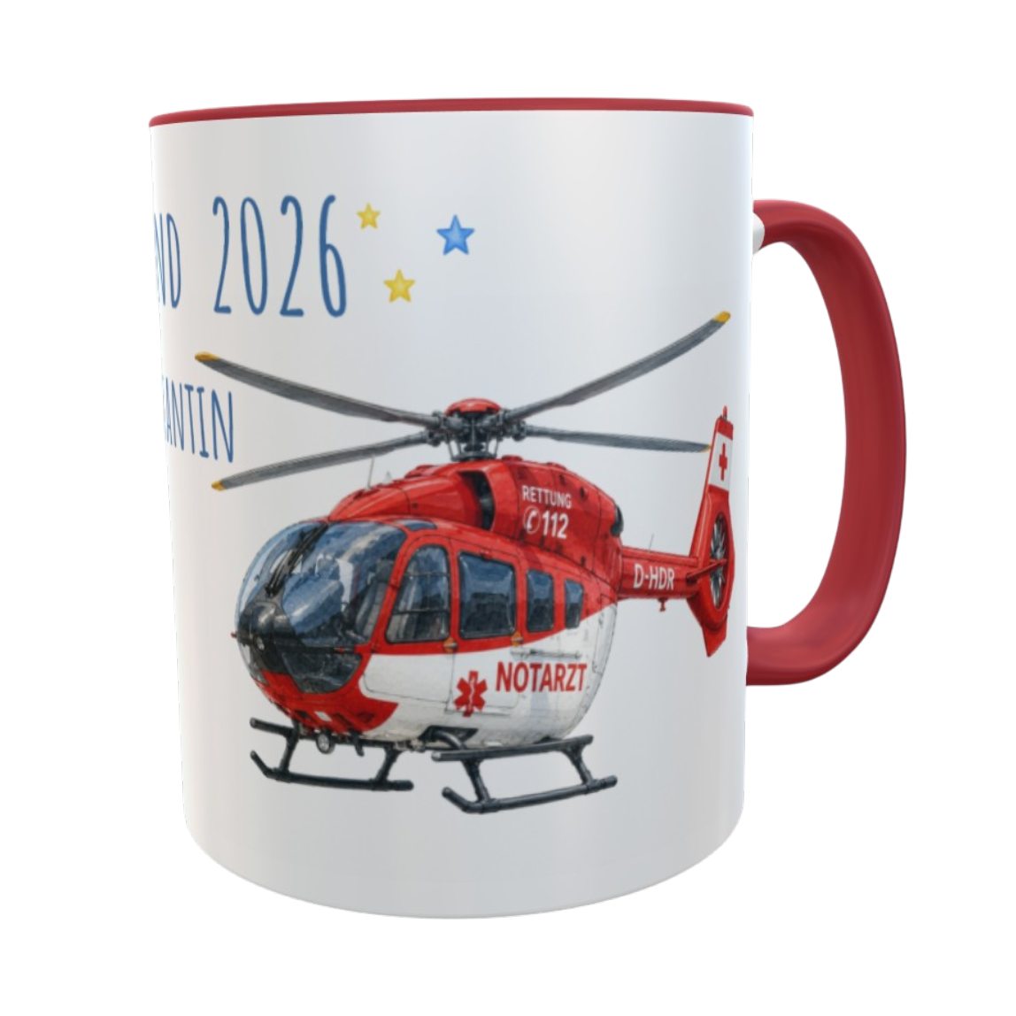 Einschulung Tasse Rettungshubschrauber mit Wunschname Schulkind 2026 Kinderbecher