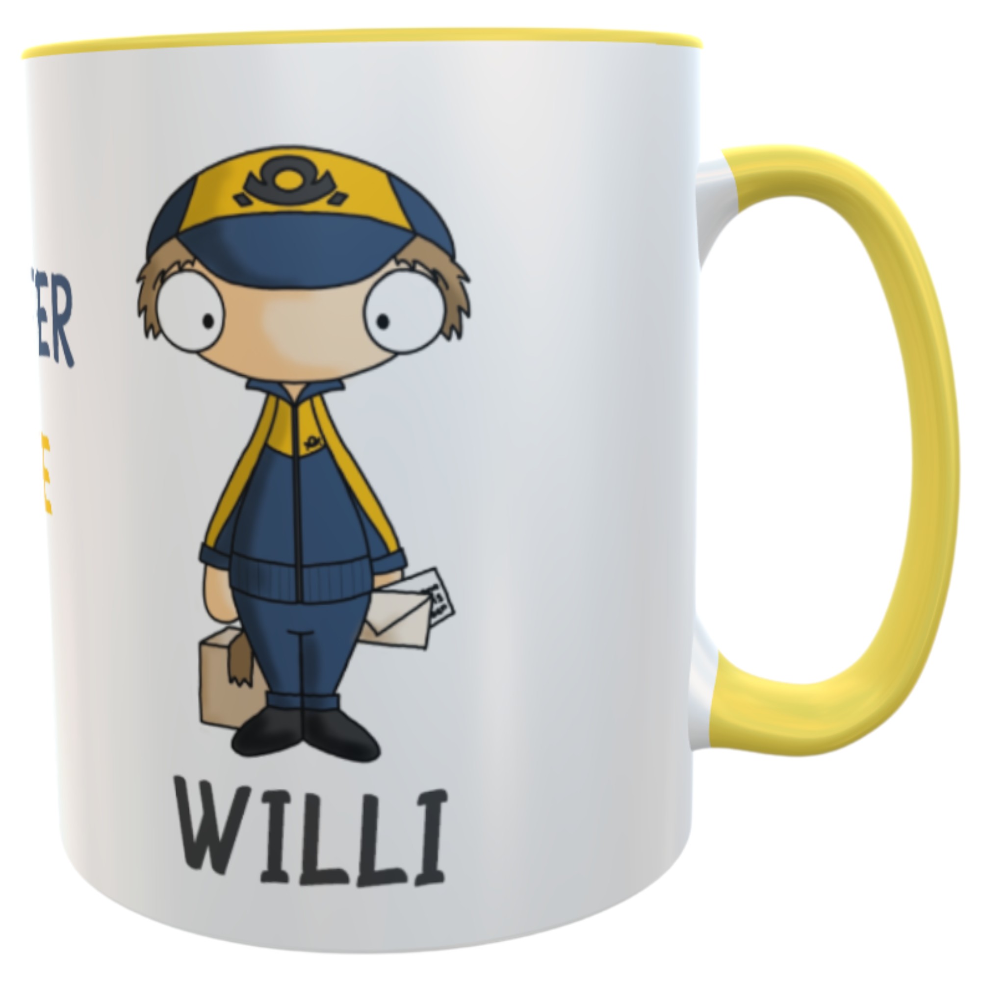 Personalisierte Tasse Postbote / Briefträger – 330 ml Keramiktasse mit Namen, Gelb innen & Henkel