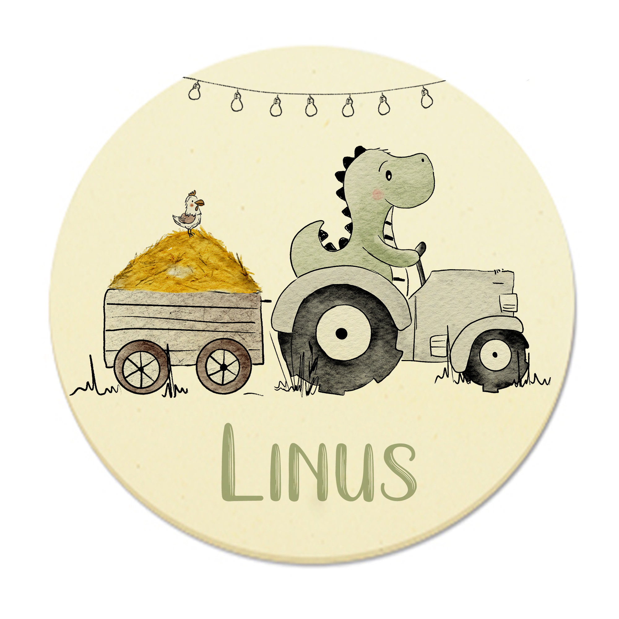 Türschild Dino Traktor mit Wunschname