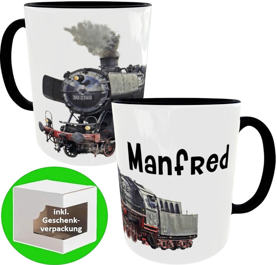 Kaffeetasse Dampflok 502740 Eisenbahn mit Wunschname - Geschenk für Eisenbahner, Lokführer, Modellbauer und Modelleisenbahn-Fans