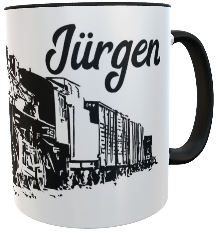 Tasse "Den Ruhestand in vollen Zügen geniessen" Becher Eisenbahntasse schwarz