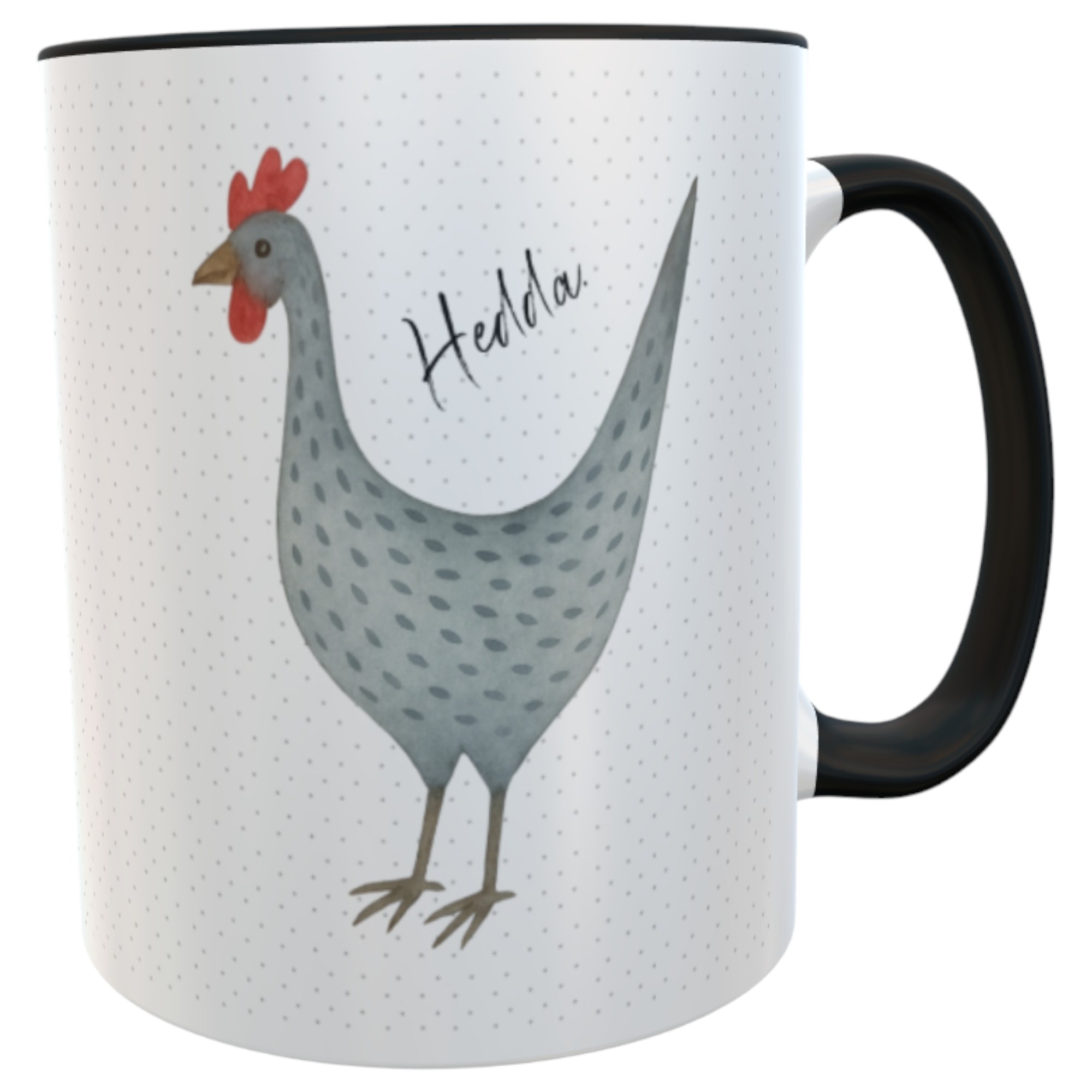 Personalisierte Huhn-Tasse 330 ml – Keramiktasse Landhausstil mit Wunschname –