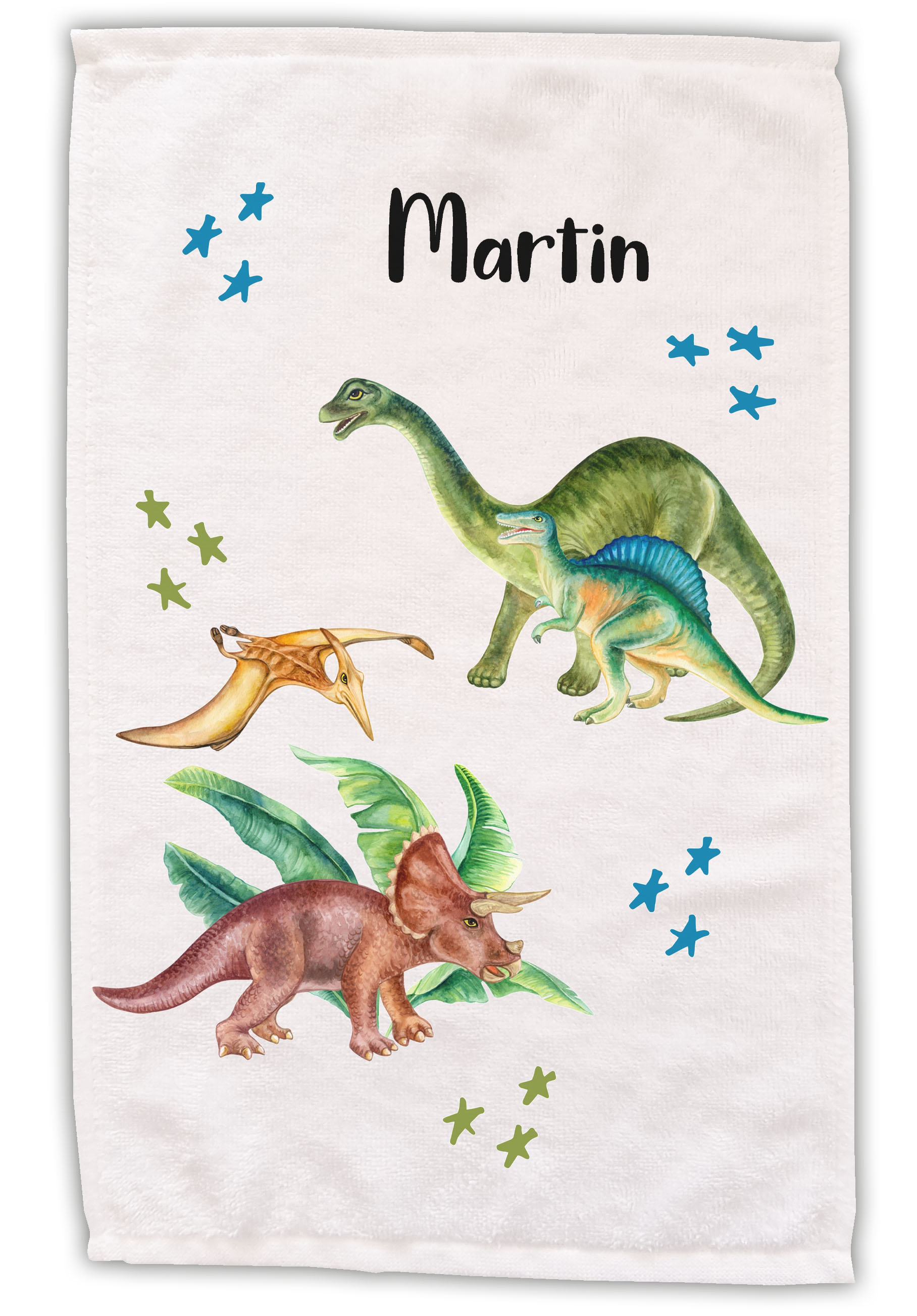 Kinderhandtuch T-Rex mit Wunschname - personalisiertes Kindergarten-Handtuch