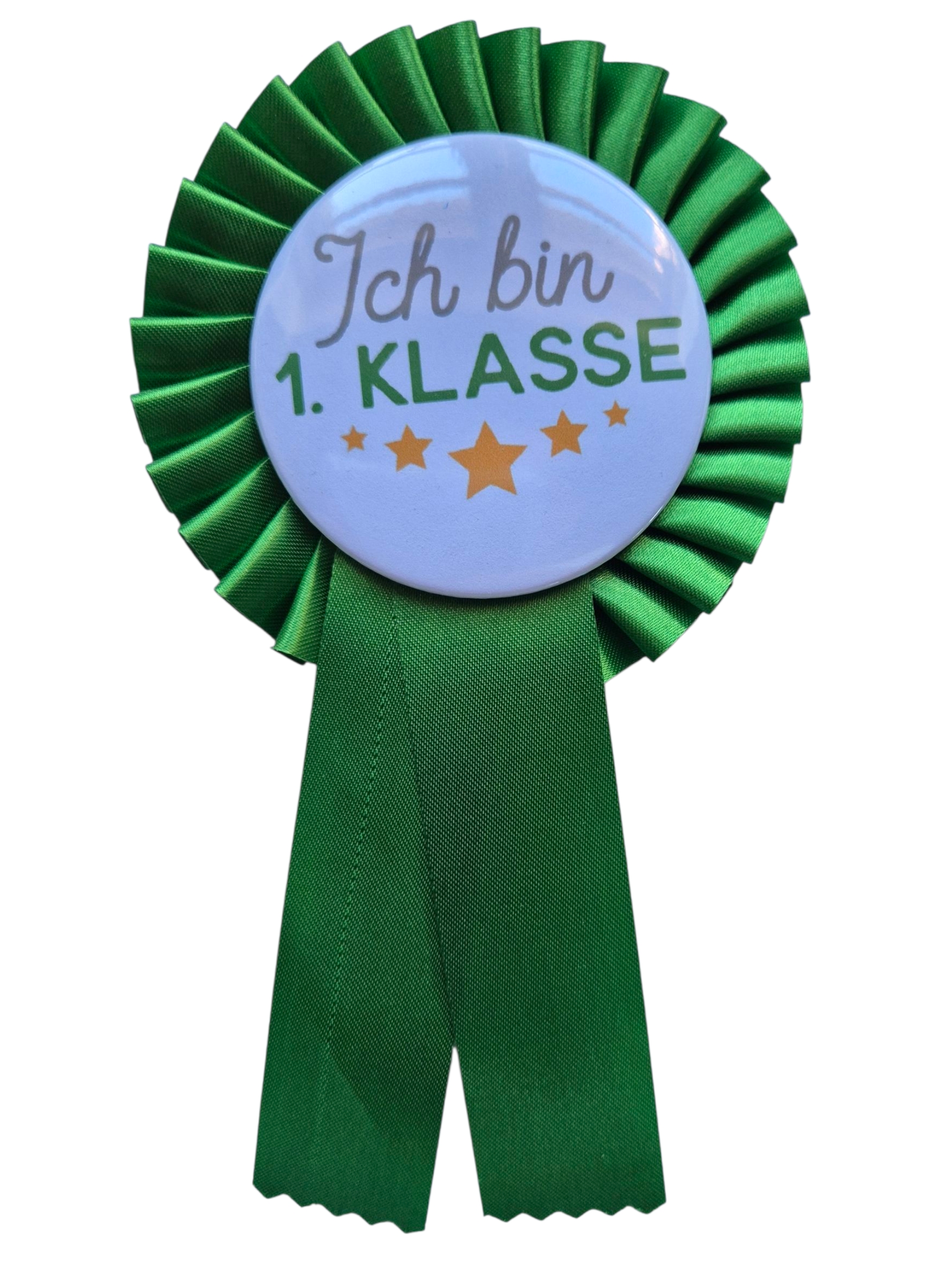 Siegerschleife Einschulung Ich bin 1. Klasse – Ansteckbutton 59mm aus Metall – Schleife aus Stoff – für Schultüte/Zuckertüte blau