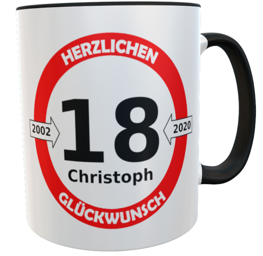 Geburtstagstasse Verkehrszeichen mit Namen 18