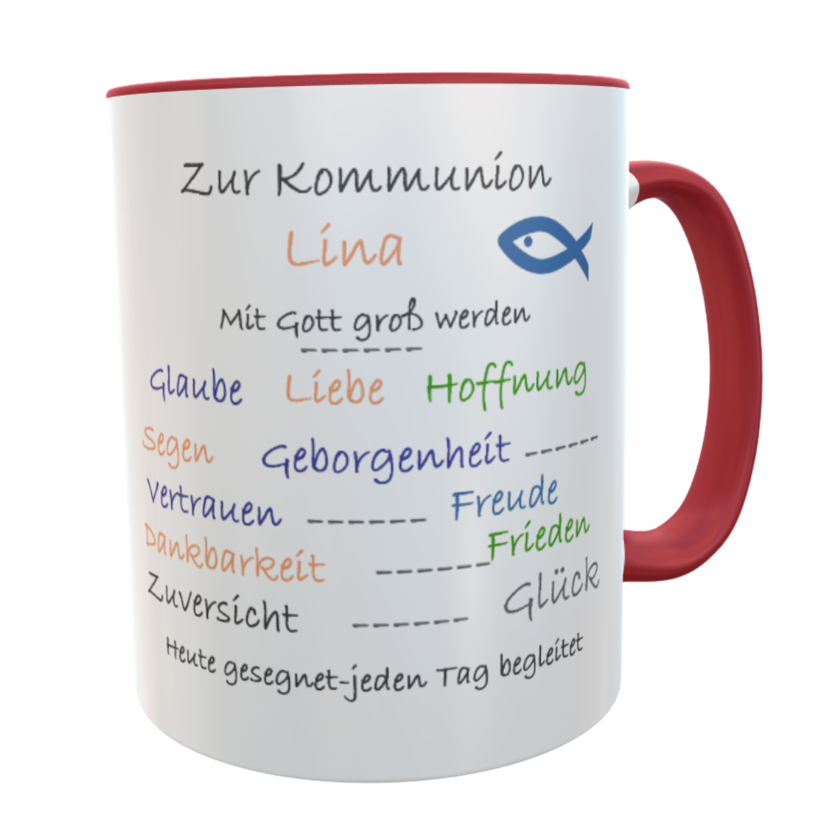 Tasse zur Kommunion personalisiert mit Name – 330 ml Keramikbecher mit christlichen Werten