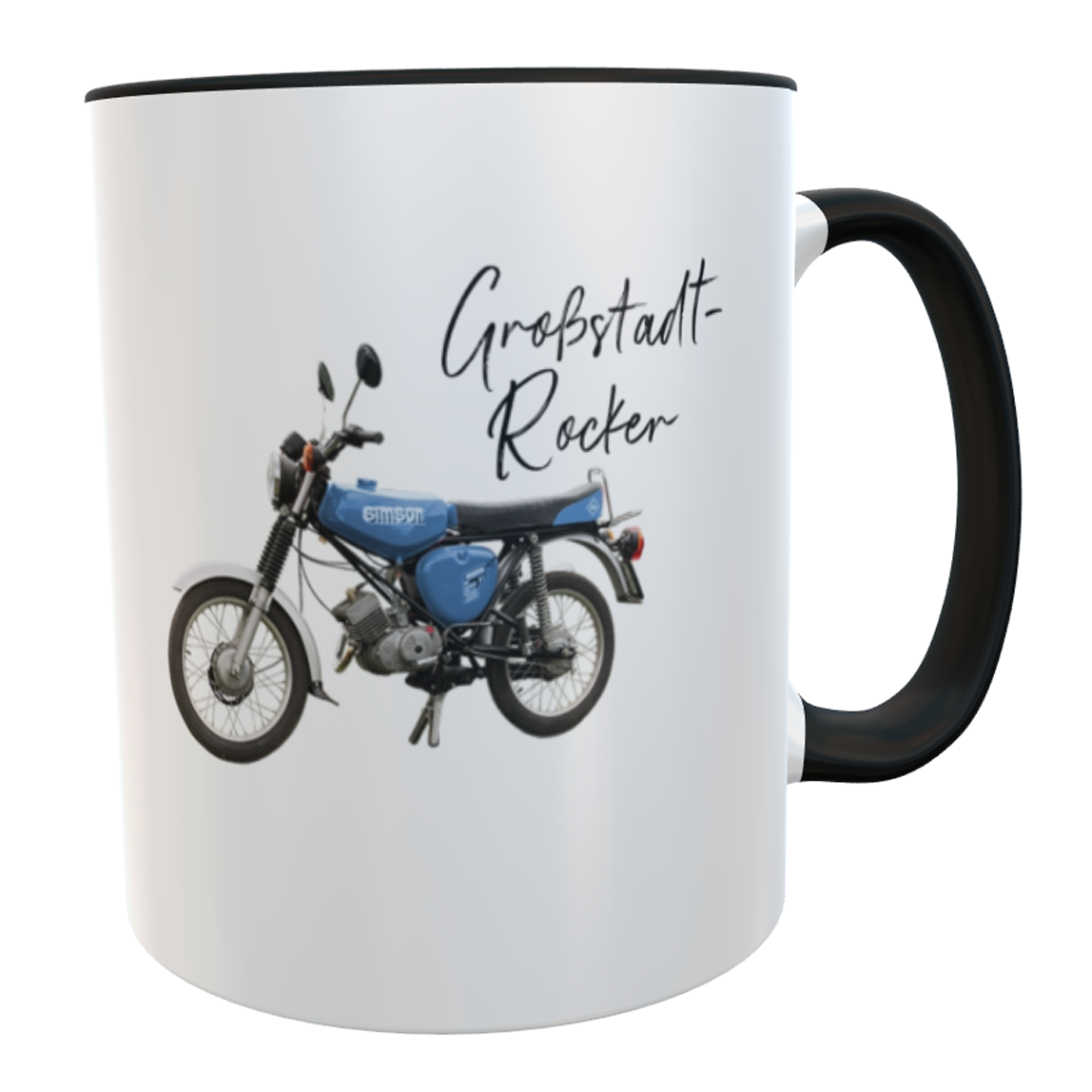 personaliesierte Tasse Moped Simson - Großstadt-Rocker - blau