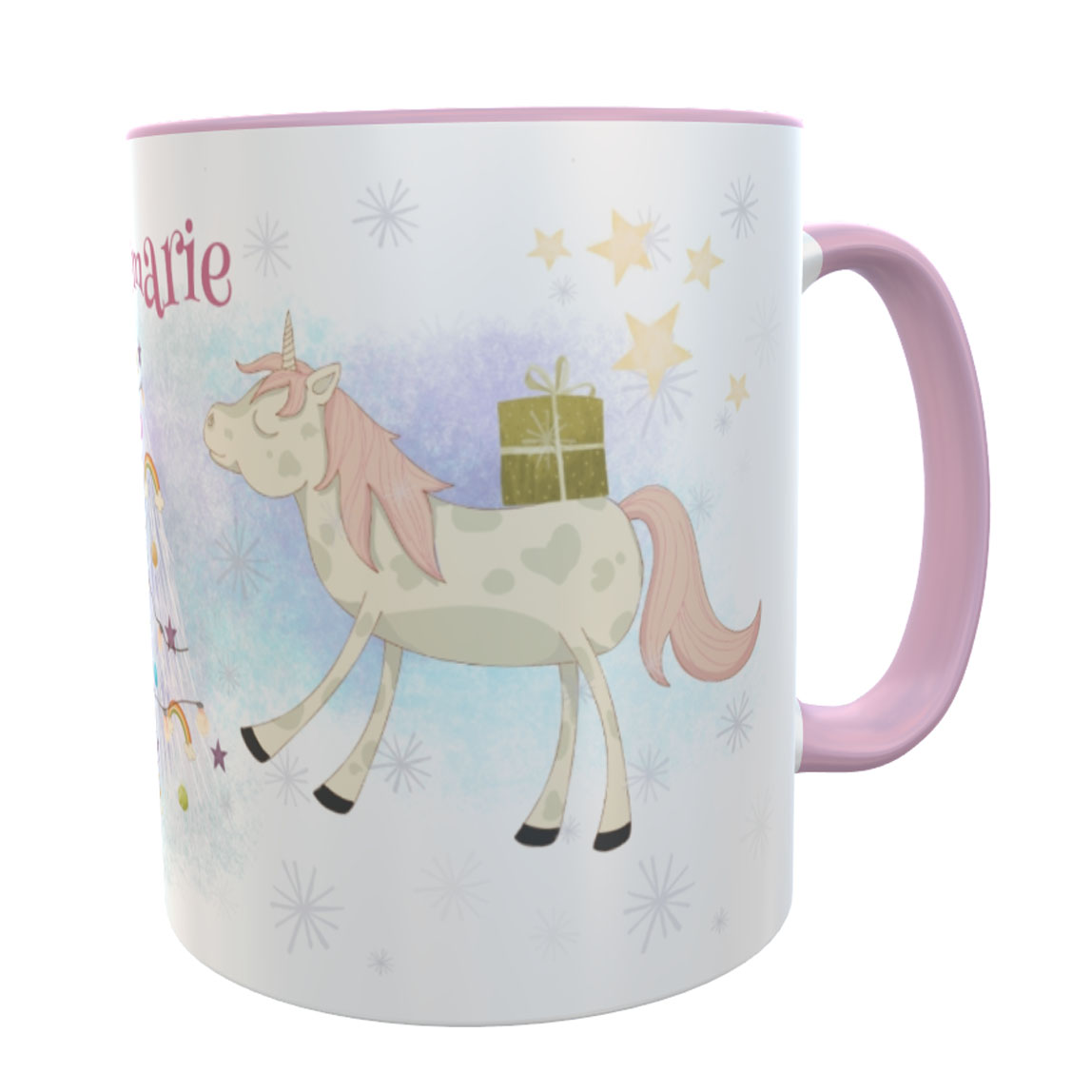 personalisierte Weihnachts-Einhorn-Tasse rosa