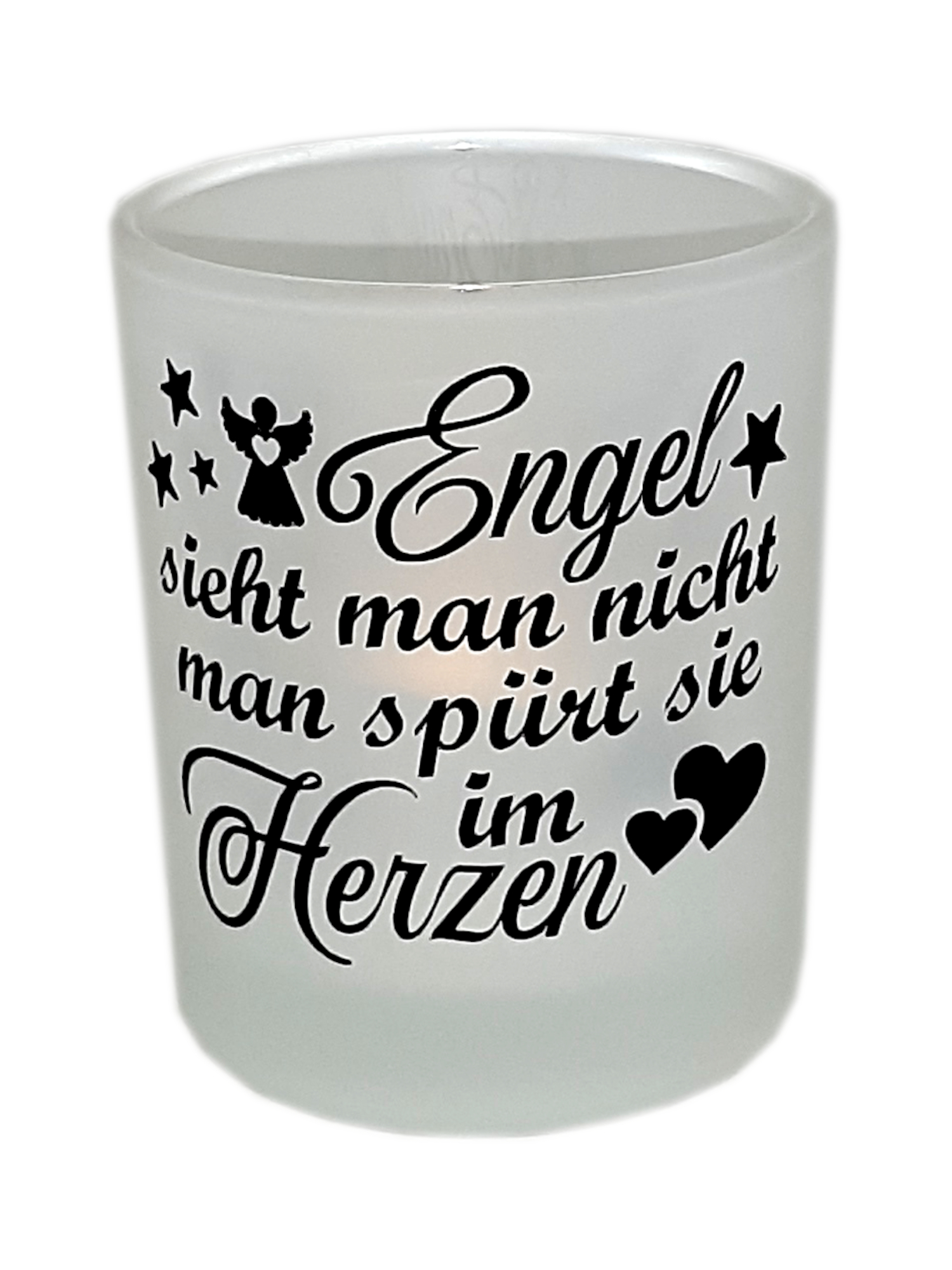Teelichtglas Trauerlicht mit Engel