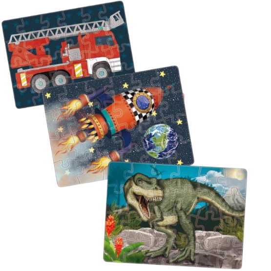 Lutz Mauder Mini Puzzle 3-Set Feuerwehr, T-Rex und Weltall