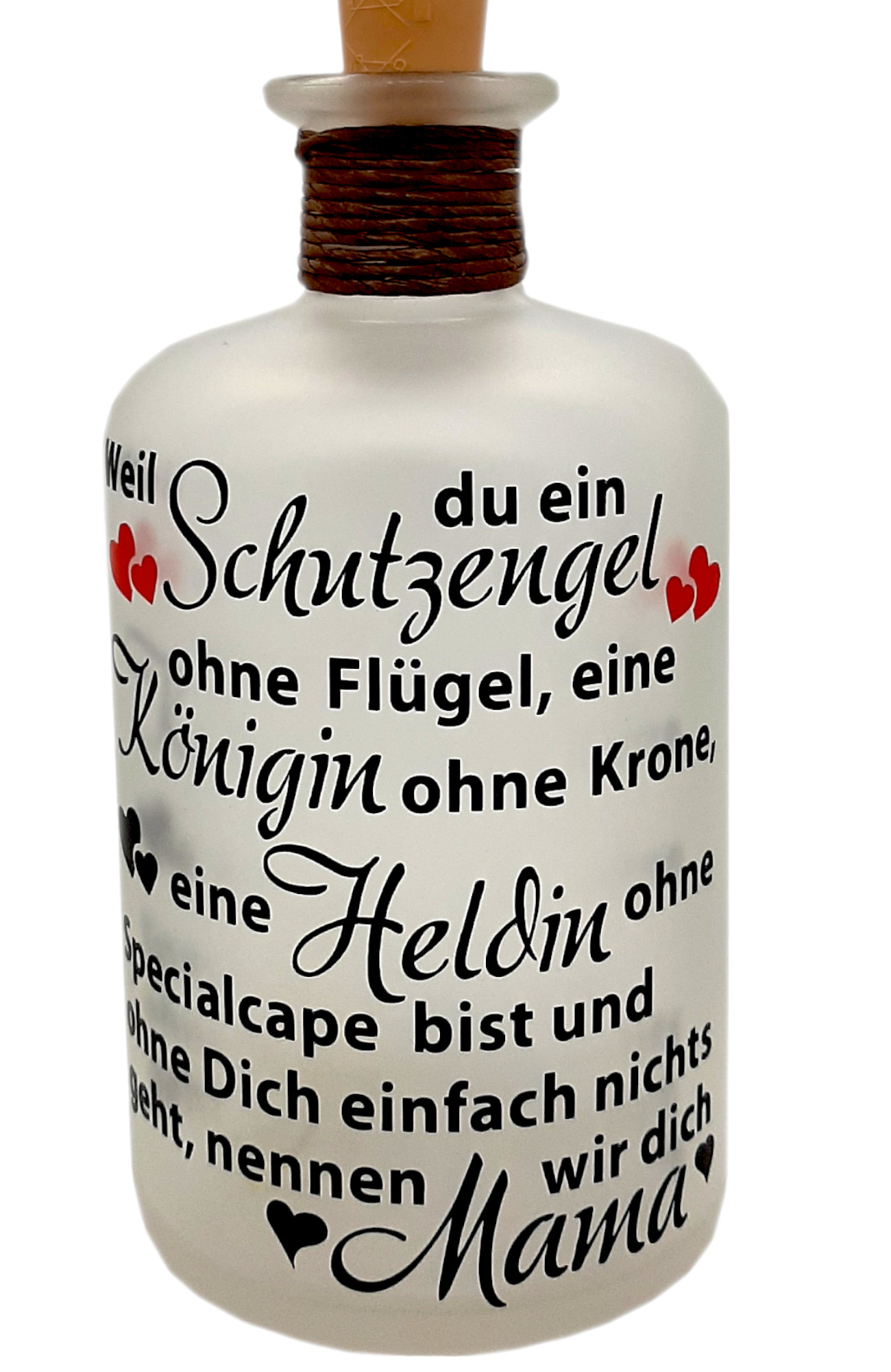 Liebevolle Dekoflasche Mamas Schutzengel, Einzigartiges Geschenk, 16 cm