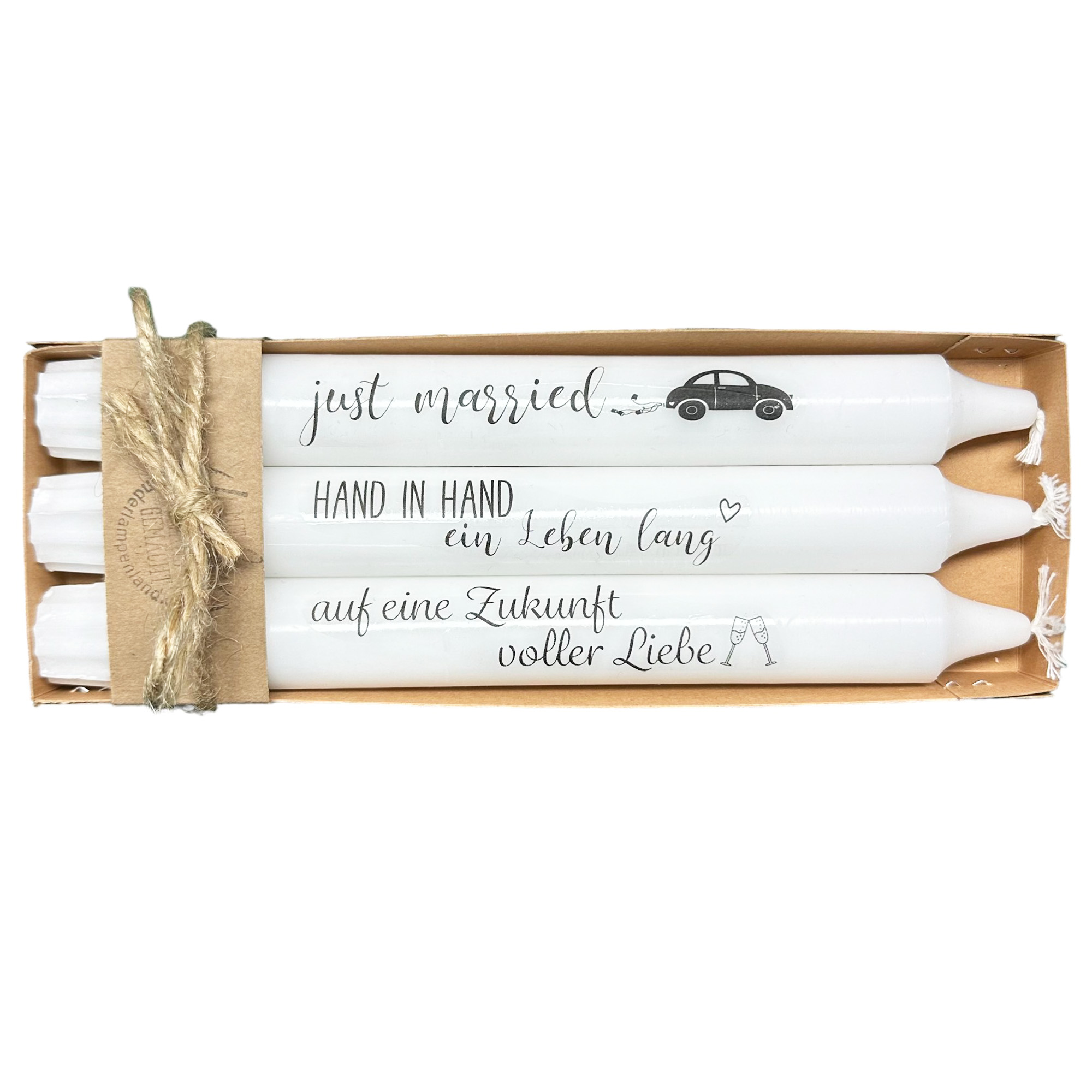 Stabkerzen Hochzeit just married 3er Set Perfekte Tischdeko & Geschenk zur Hochzeit