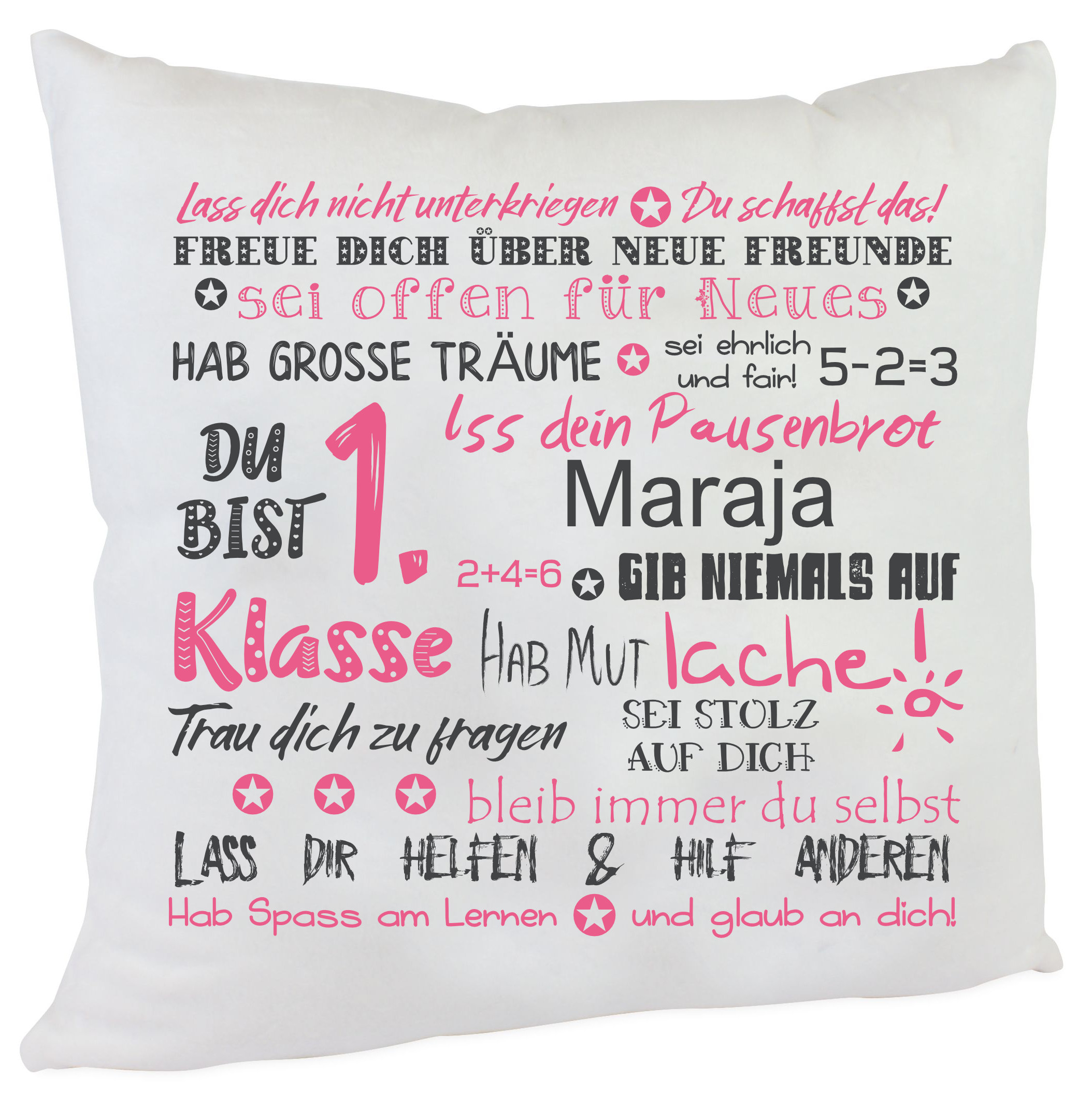 personalisiertes Kissen zur Einschulung Mädchen du bist 1. Klasse