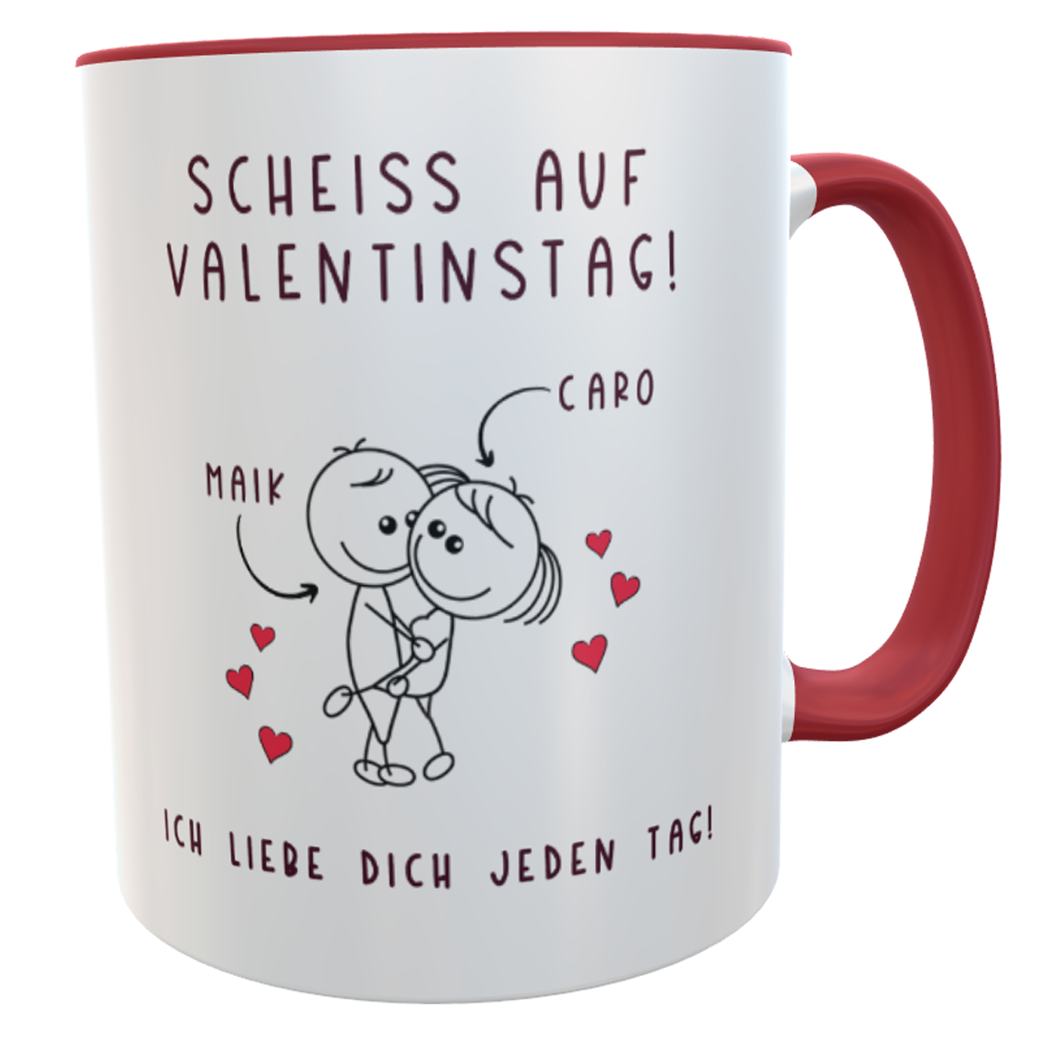 Tasse Valentinstag mit Strichmännchen und Spruch - Personalisiertes Geschenk für Paare