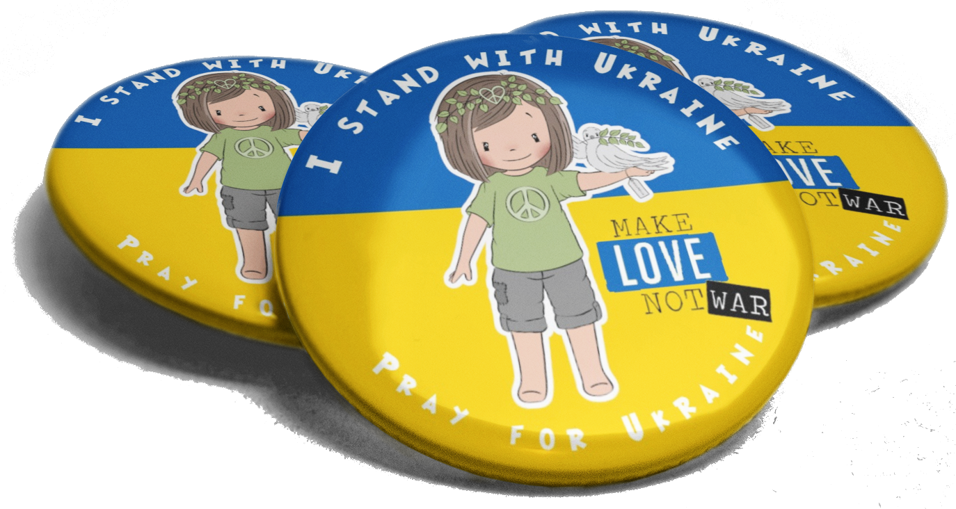 Set Buttons Ukraine mit Mädchen NO WAR 59mm Ansteck-Pin 3 Buttons Girl