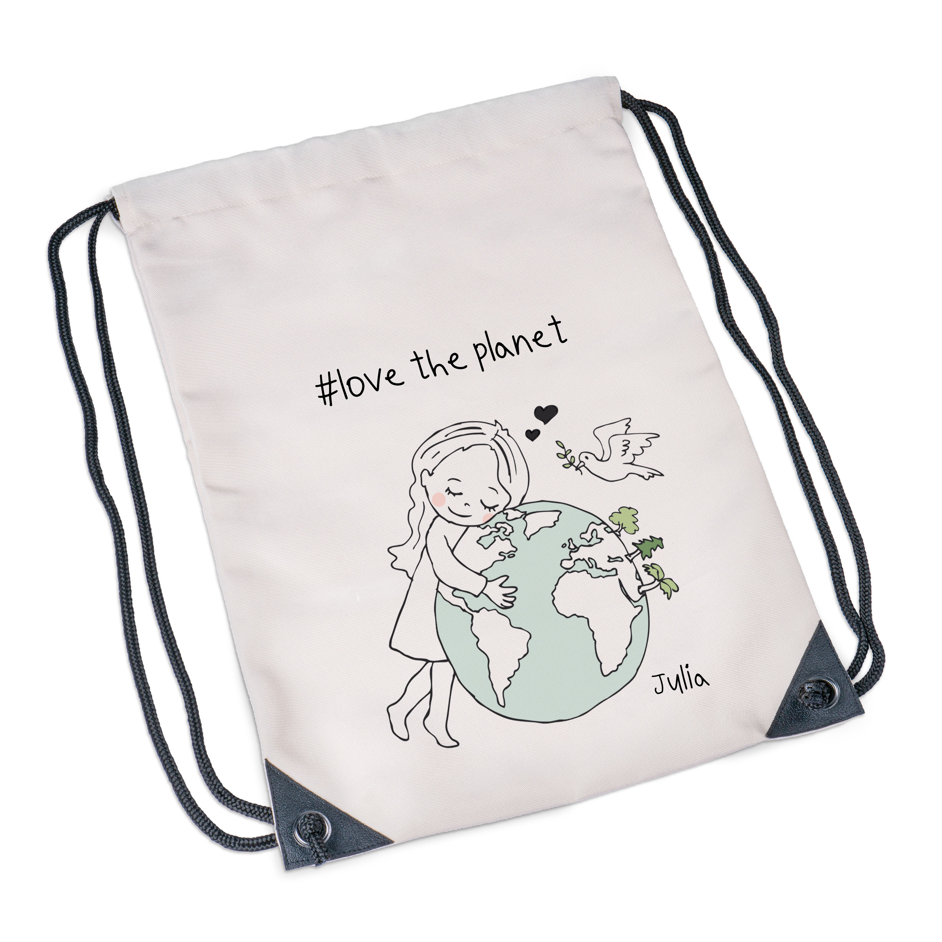 Sportbeutel love the planet Friedenstaube Rucksack Demobeutel Tasche Turnbeutel