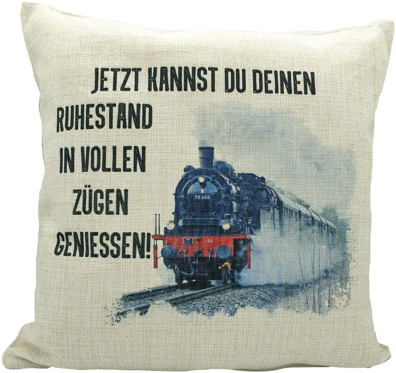 Kissen Ruhestand Dampflok Leinen