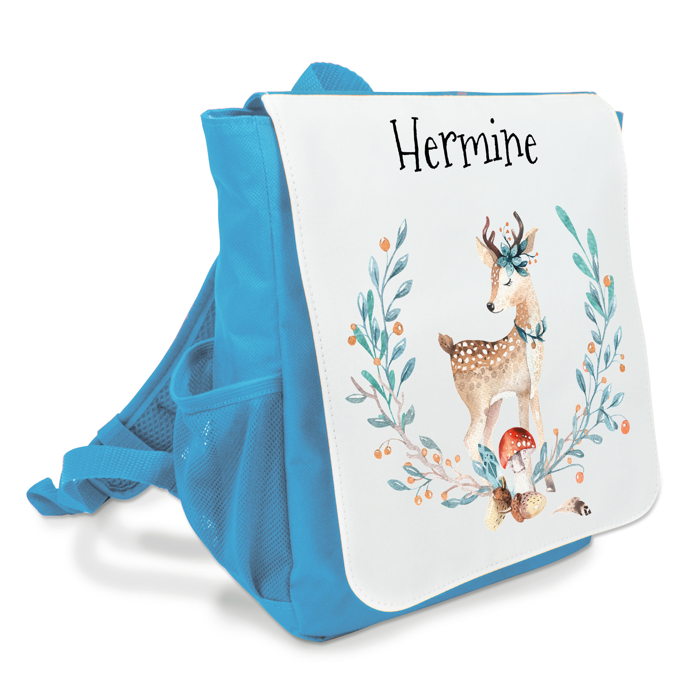 Kinderrucksack Reh mit Namen blau