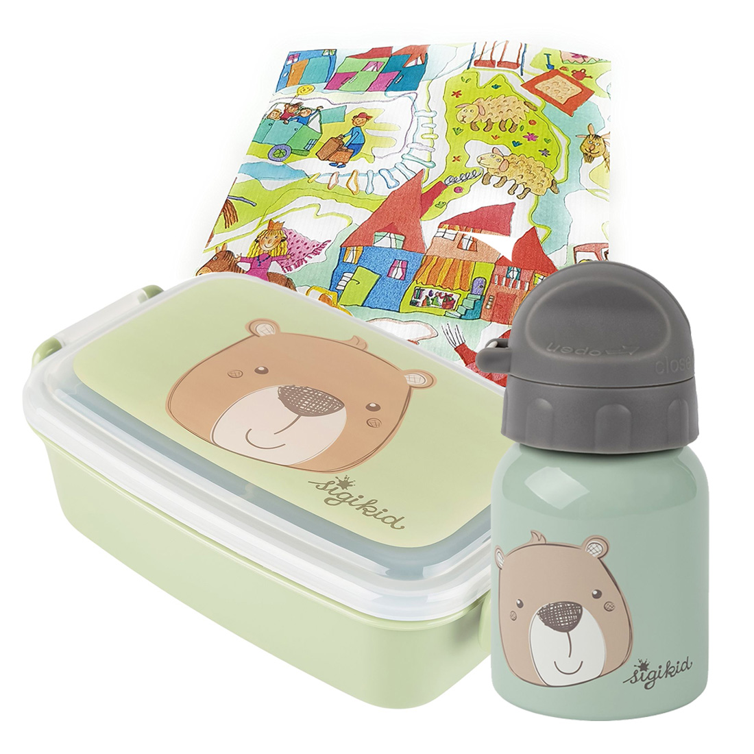 Sigikid Trinkflasche 250 ml Brotdose Bär grün