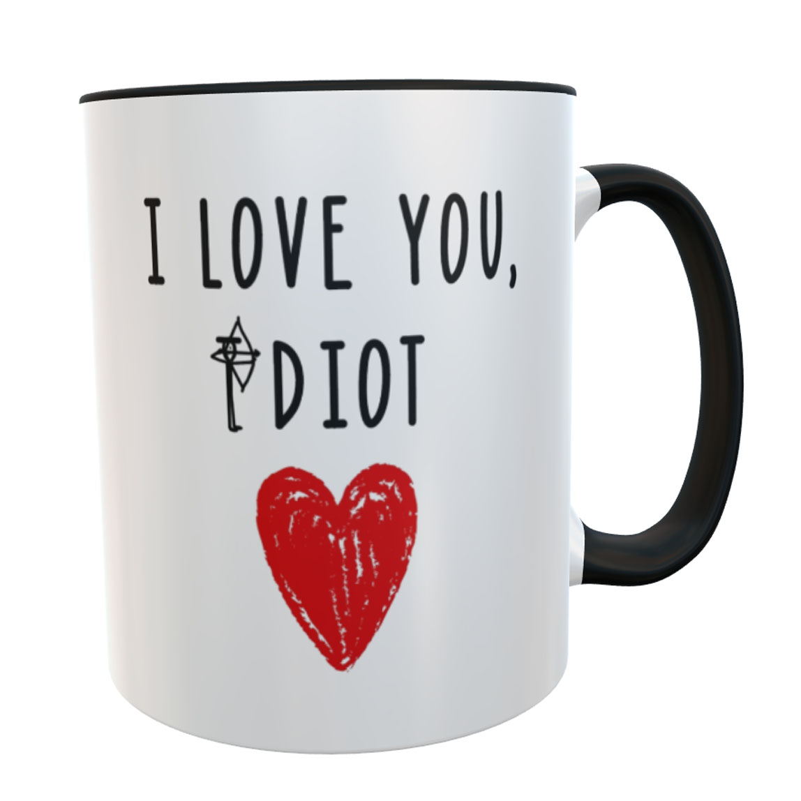 Kaffeetasse Valentinstag Strichmännchen I love you Idiot inkl. Geschenkverpackung