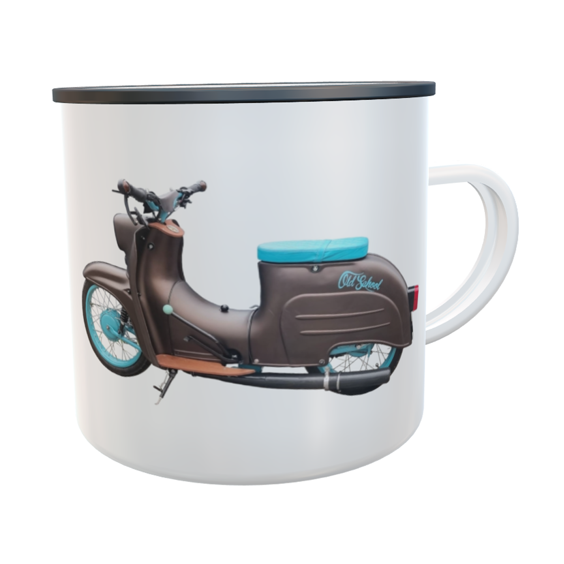 Emaille-Tasse mit Simson Schwalbe und Wunschname personalisiert