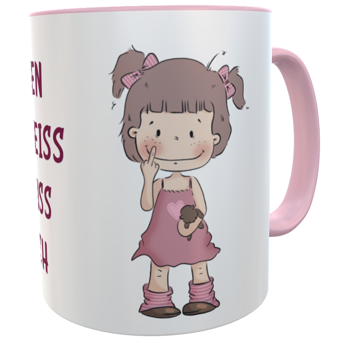 Statement-Tasse nen Scheiss muss ich - Girl mit Stinkefinger inkl. Geschenkverpackung rosa