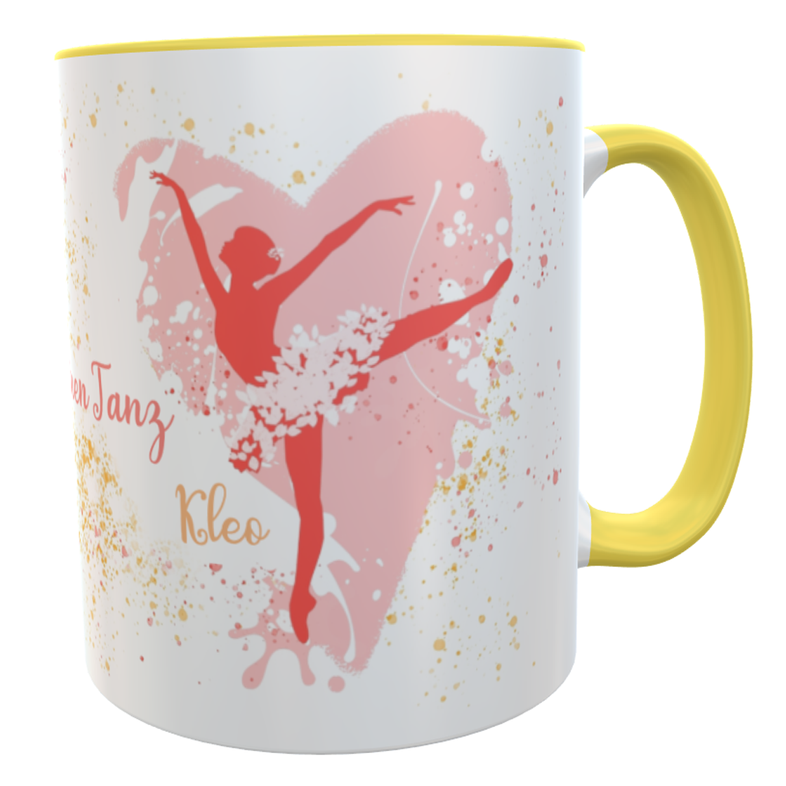 Tasse tanzende Ballerina Ballett - personalisiert Kaffeetasse gelb/rosa Wunschname