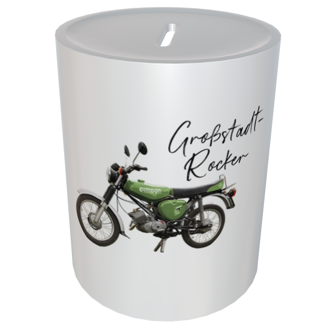 Personalisierte Moped-Spardose - Großstadt-Rocker - grün