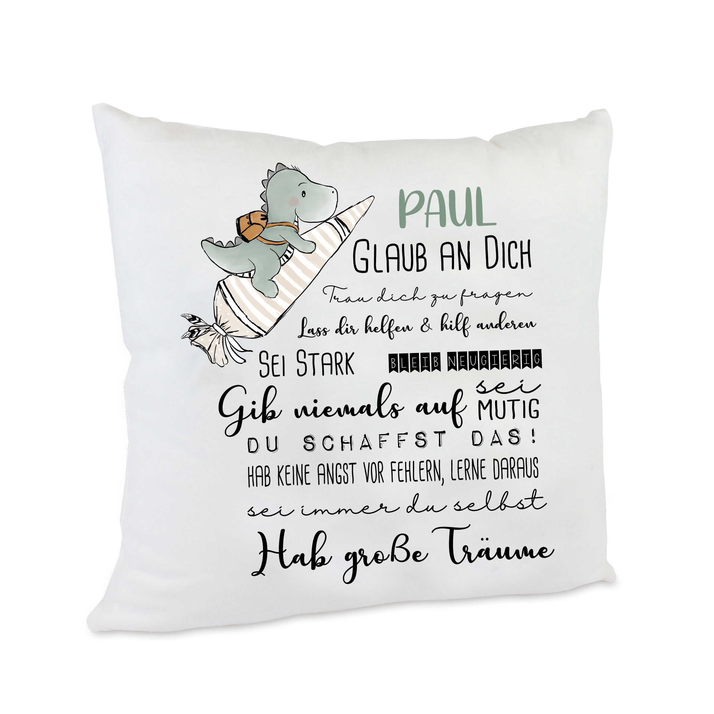 personalisiertes Kissen zur Einschulung Dino Jungen