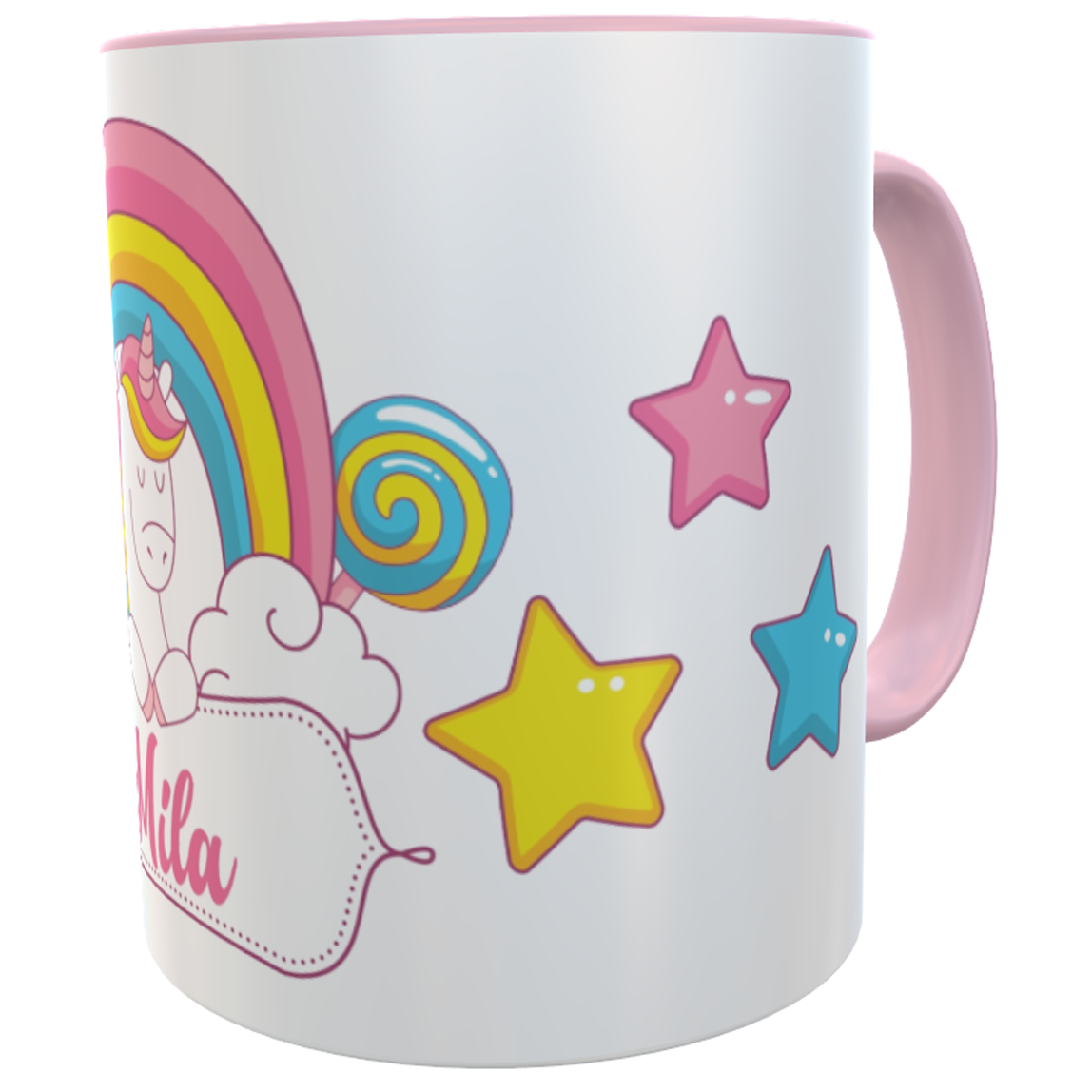 Namenstasse Einhorn mit Regenbogen - personalisierte Kindertasse
