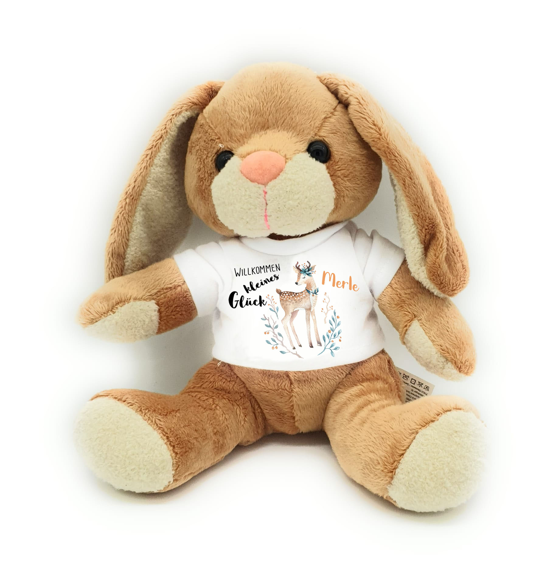 personalisierter Hase Kuscheltier mit Rehkitz zur Geburt