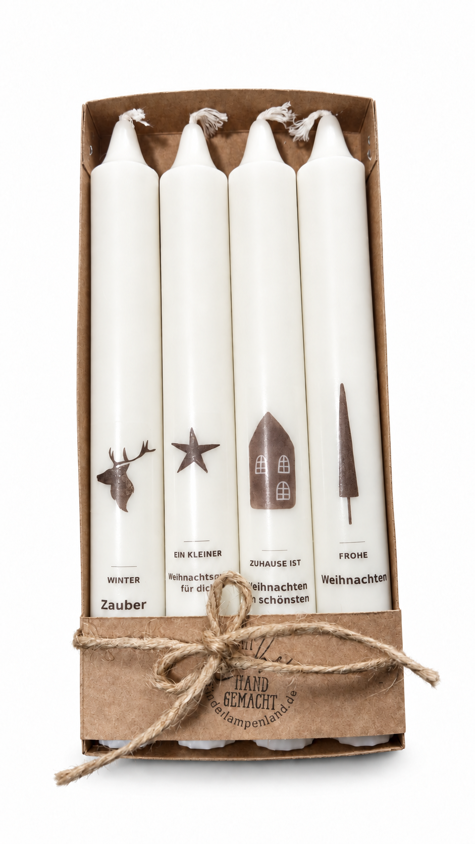 Weihnachtskerzen mit Sprüchen – 4er-Set Stabkerzen
