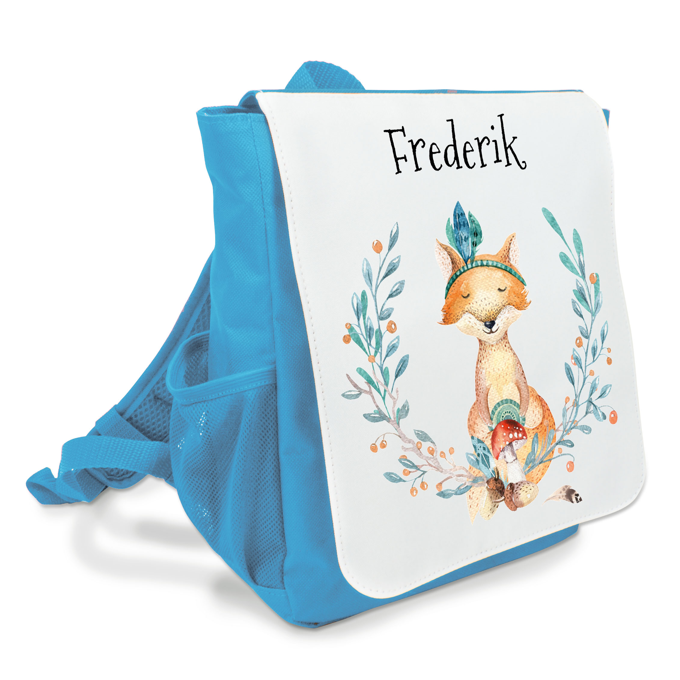 Kinderrucksack Fuchs mit Namen blau