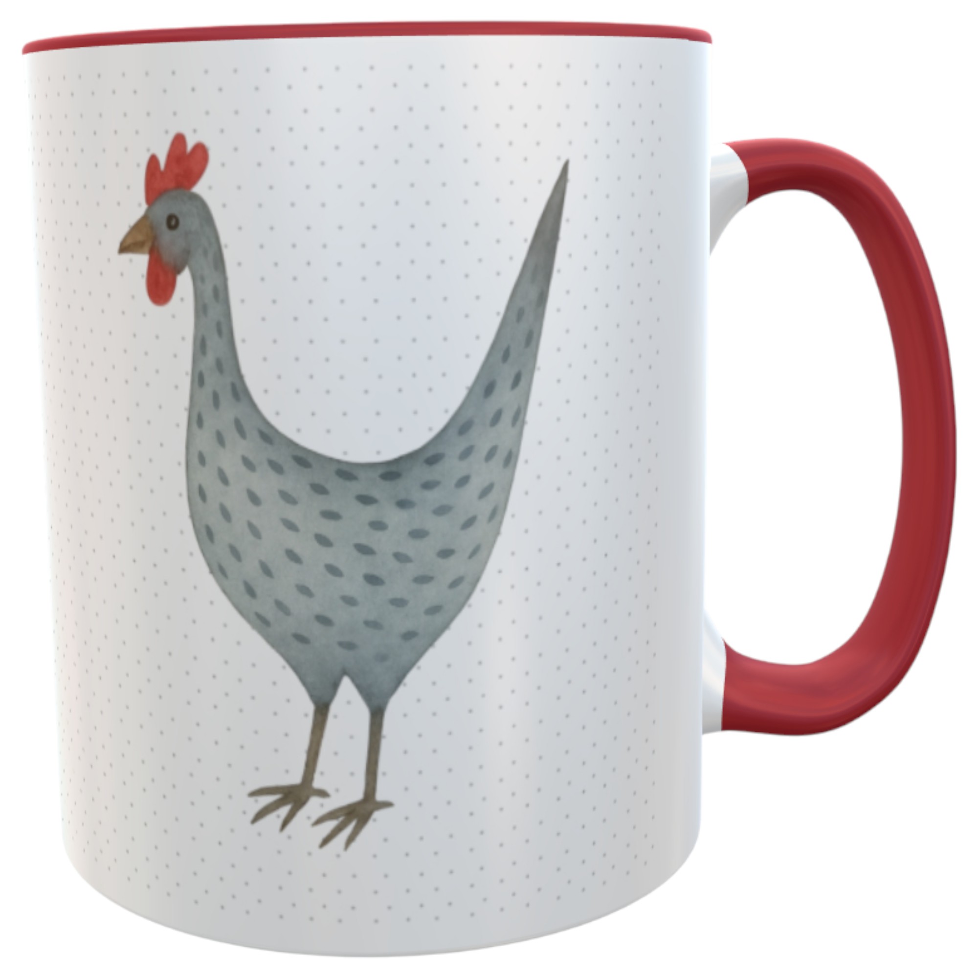 Graue Huhn-Tasse mit rotem Henkel – Geschenkidee für Hühnerfreunde & Landhausküche
