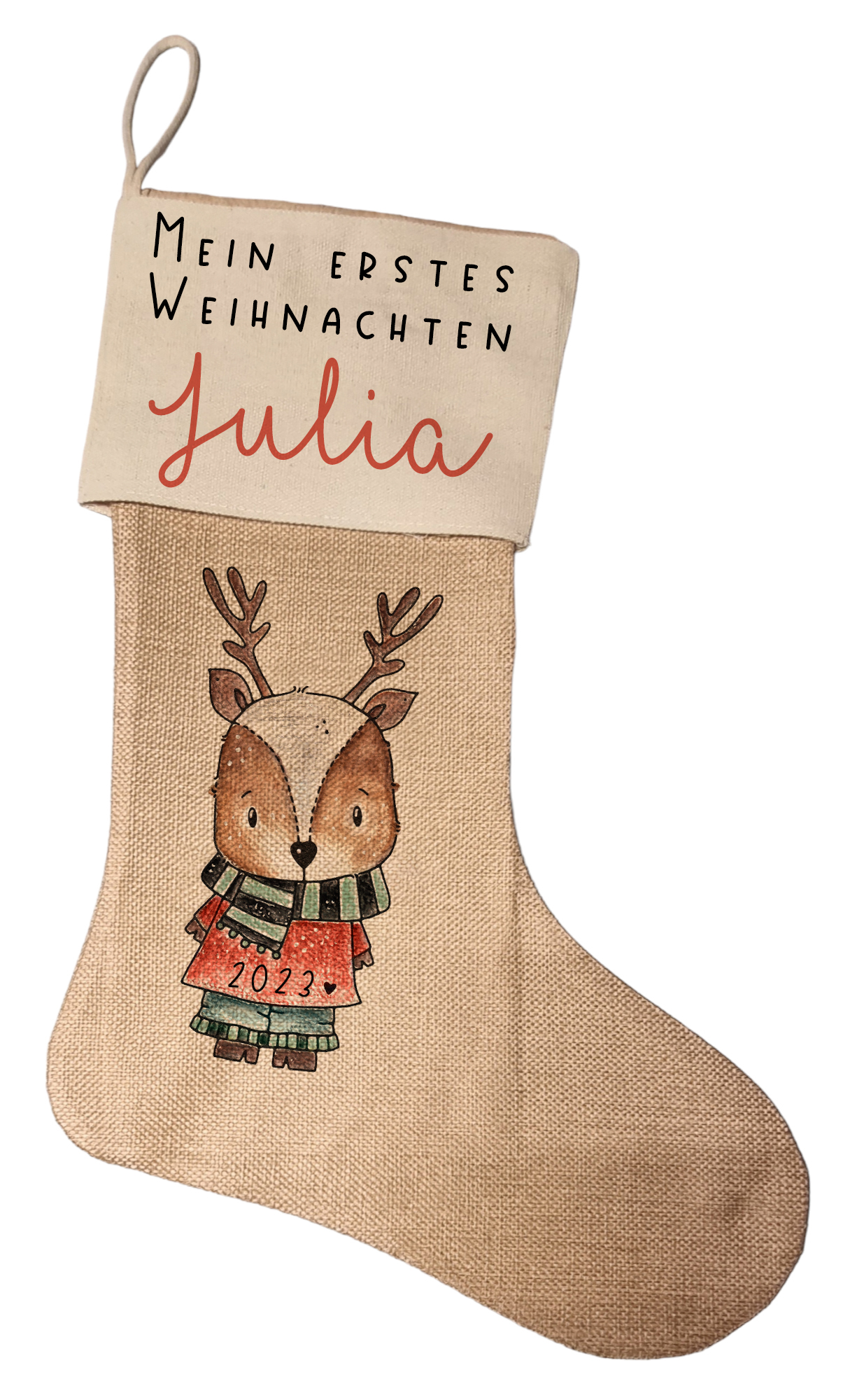 Nikolausstrumpf zum befüllen Spruch mein erstes Weihnachten