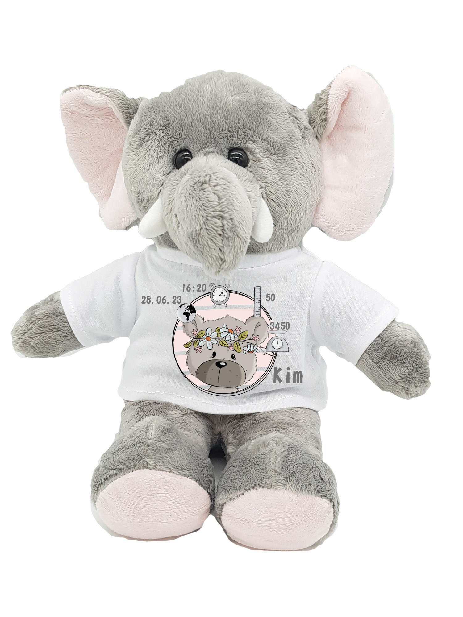 personalisierter Elefant Plüschtier zur Geburt oder Taufe mit Namen und Geburtsdaten