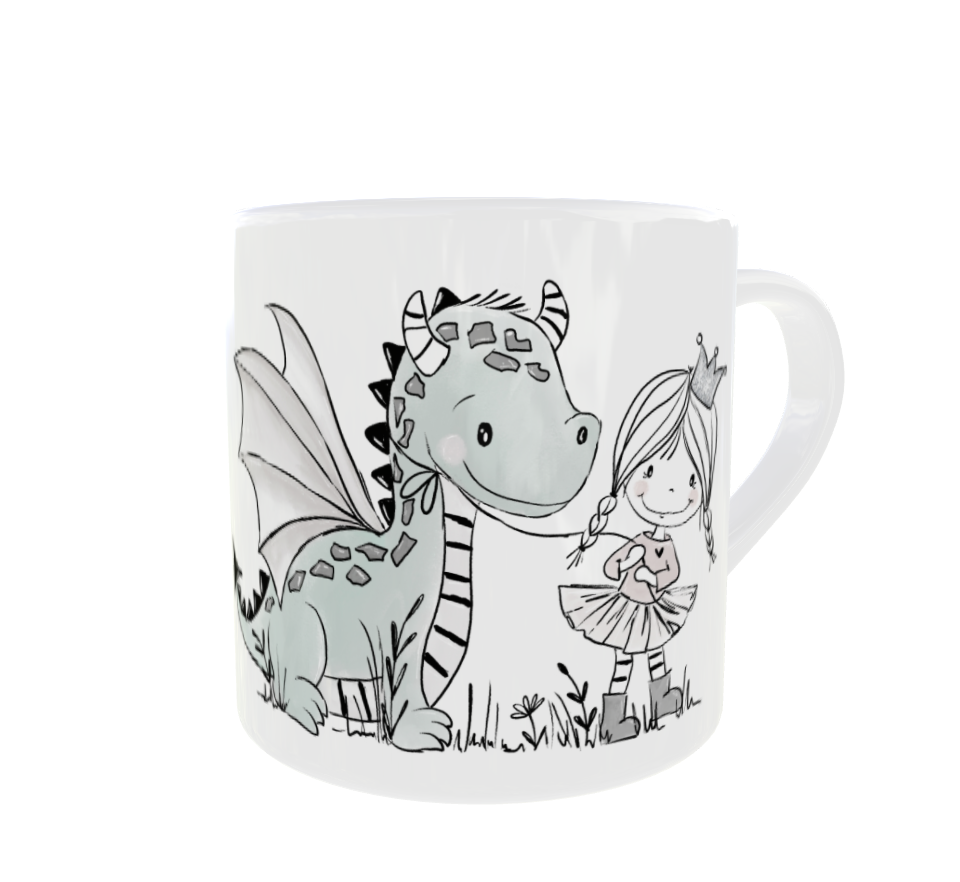 Personalisierte Kindertasse mit Namen – Prinzessin & Dino Motiv – Kunststoffbecher für Mädchen